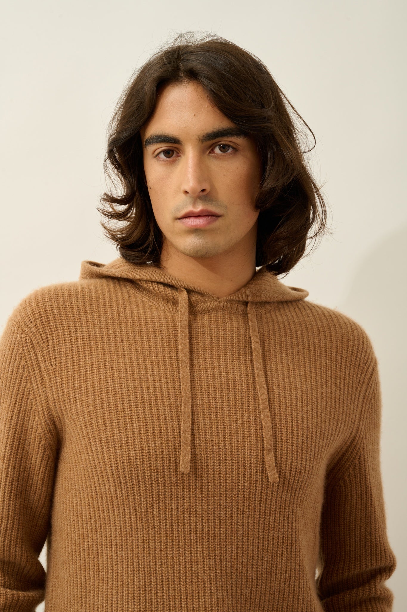MIDA pull capuche 4 fils noisette 100% cachemire