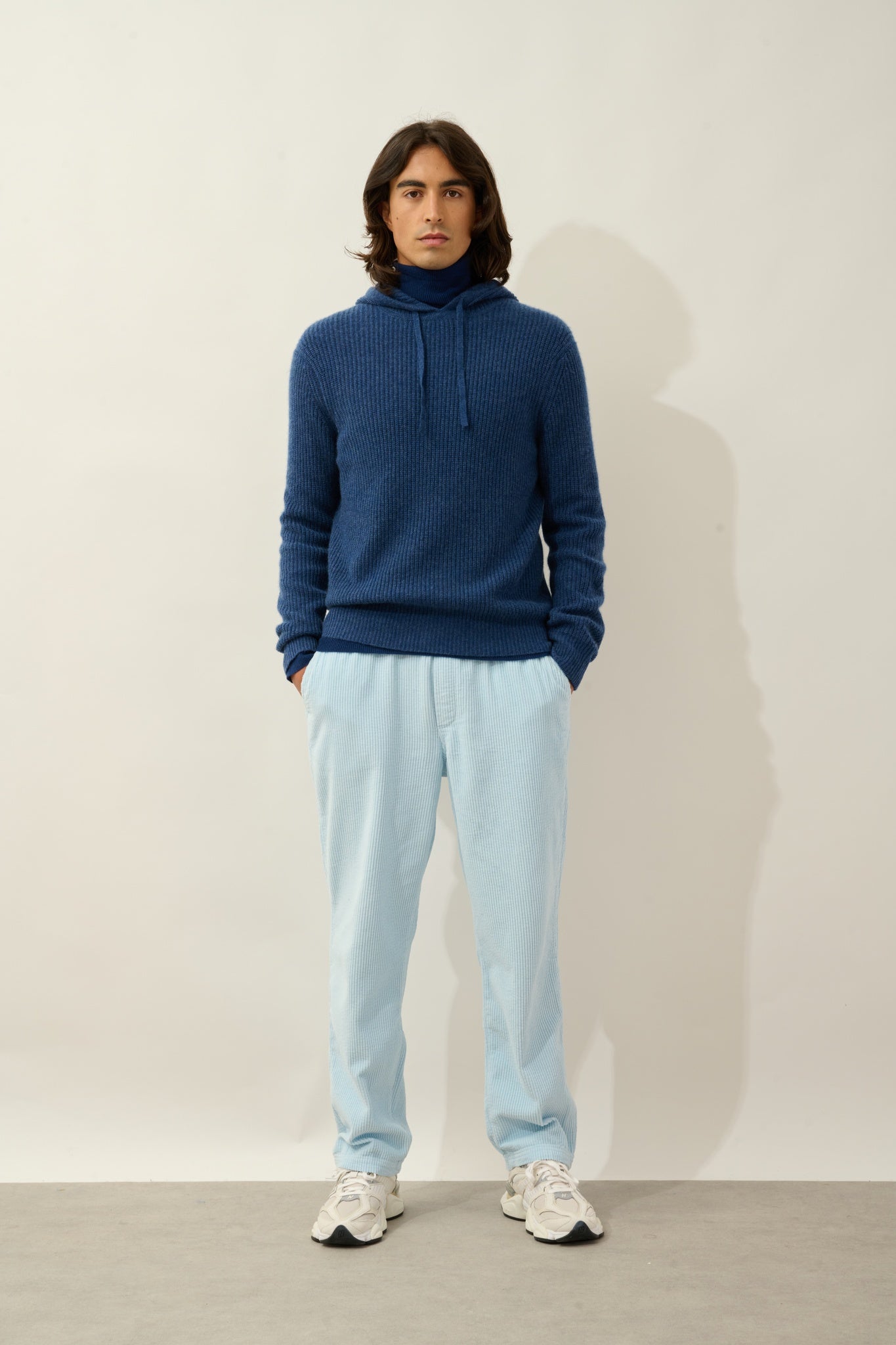 MIDA pull capuche 4 fils ocean chiné 100% cachemire