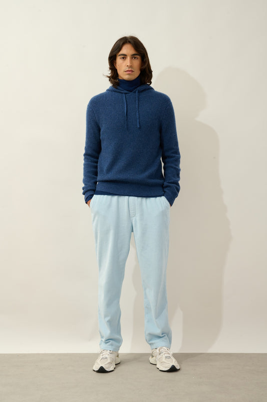 MIDA pull capuche 4 fils ocean chiné 100% cachemire