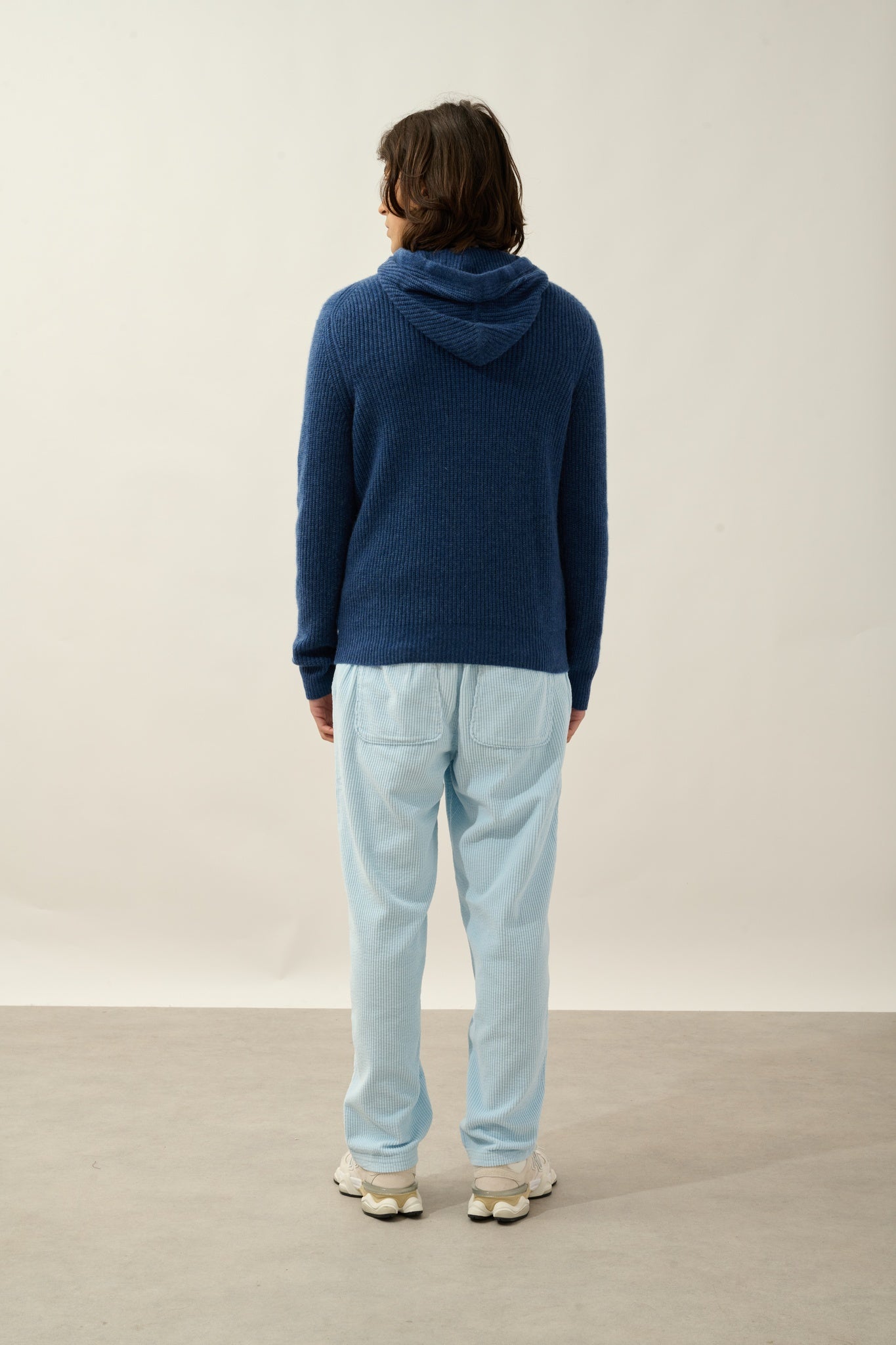 MIDA pull capuche 4 fils ocean chiné 100% cachemire