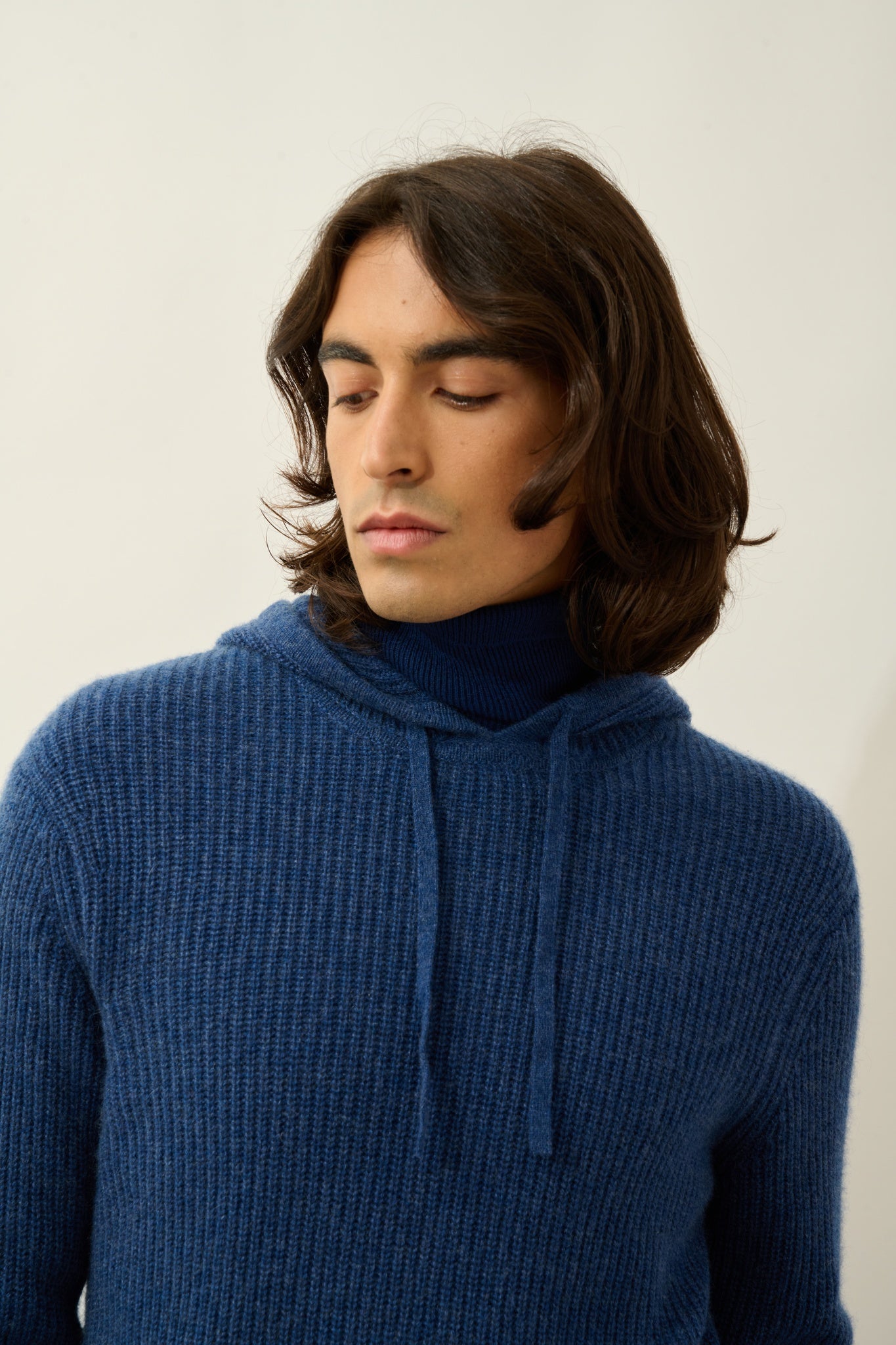 MIDA pull capuche 4 fils ocean chiné 100% cachemire