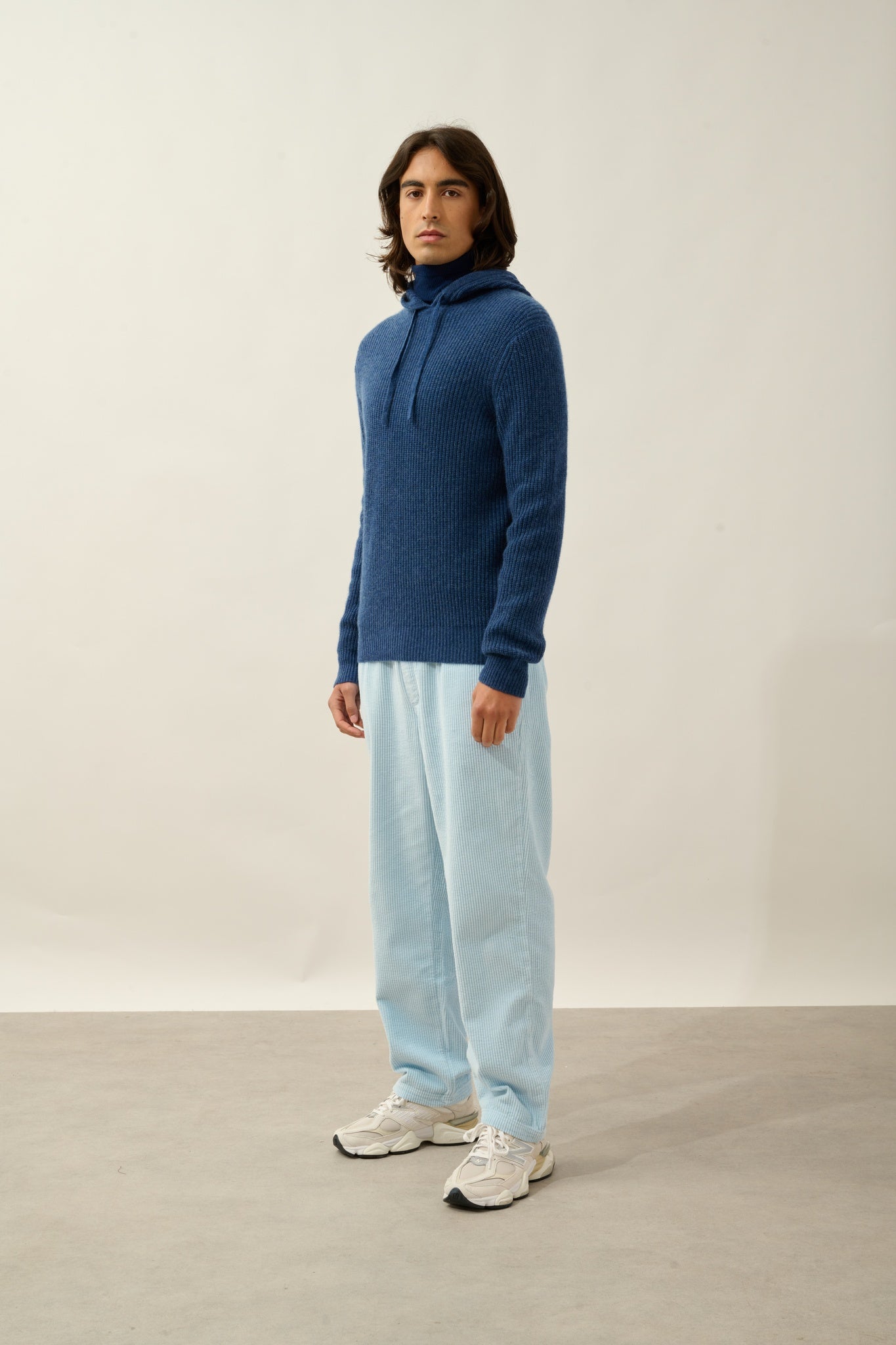 MIDA pull capuche 4 fils ocean chiné 100% cachemire