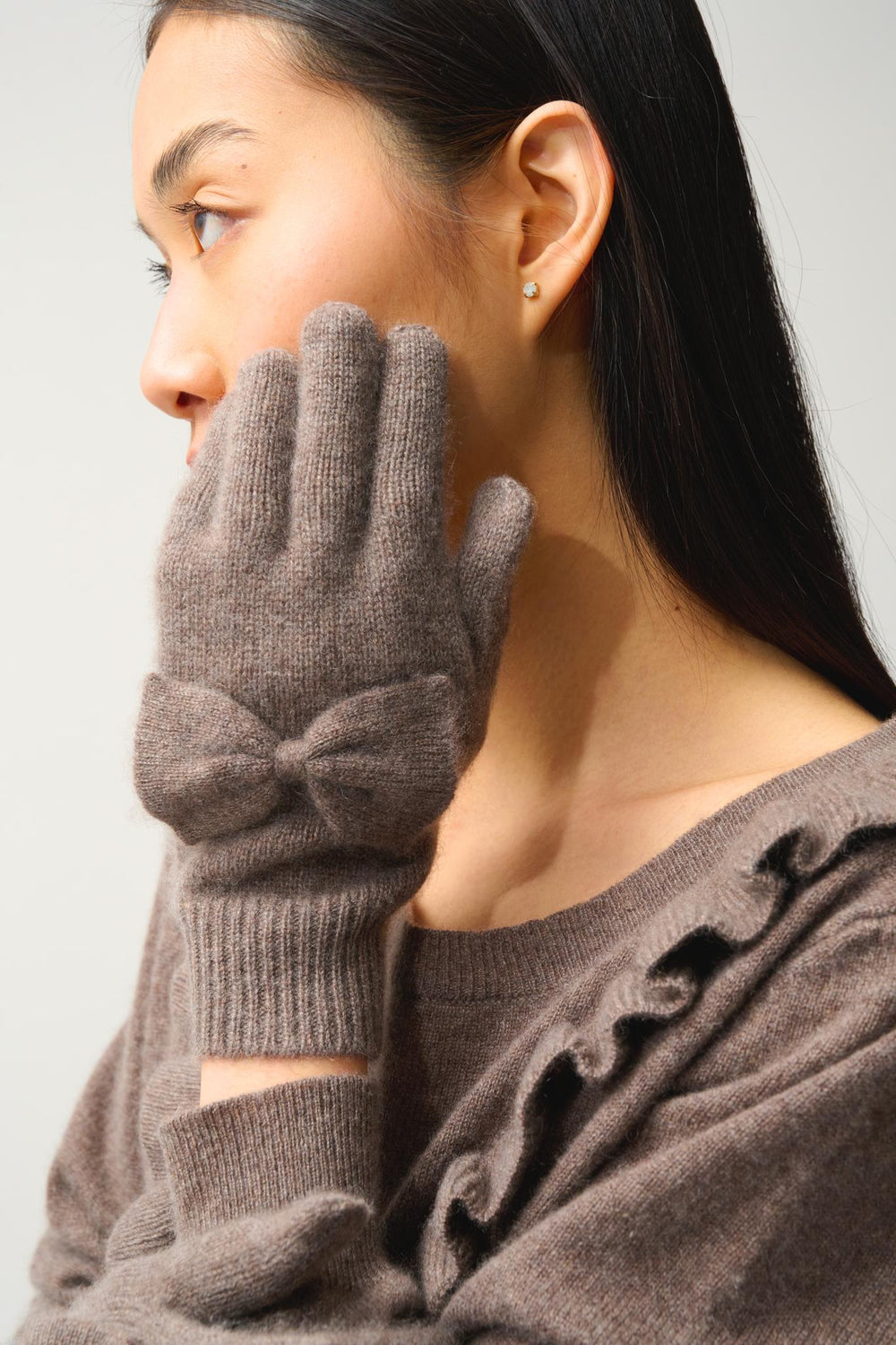 MILO 4-thread taupe mottled 100% cashmere gloves