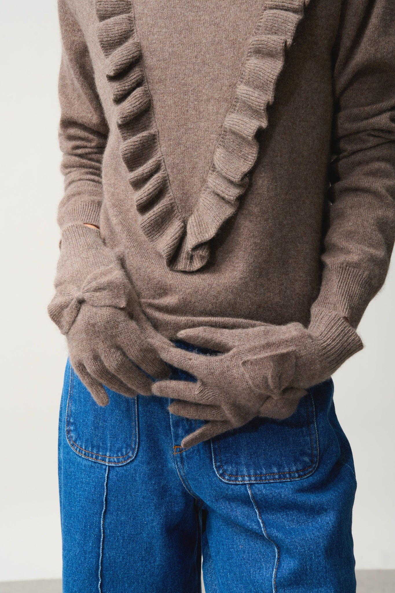 MILO gants 4 fils taupe chiné 100% cachemire