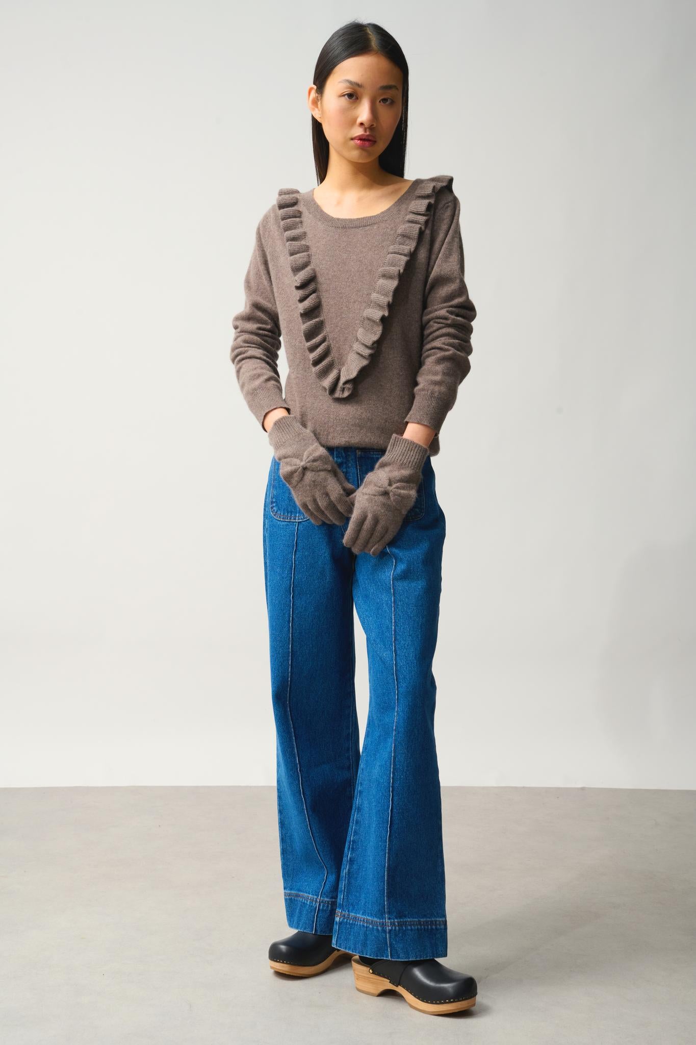 MILO 4-thread taupe mottled 100% cashmere gloves