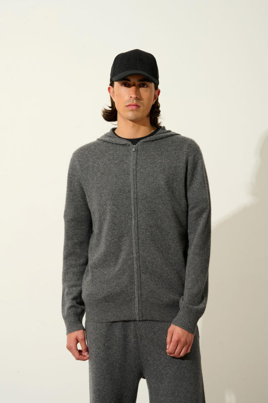 NEURRE hooded zip cardigan anthracite mottled 100% cashmere