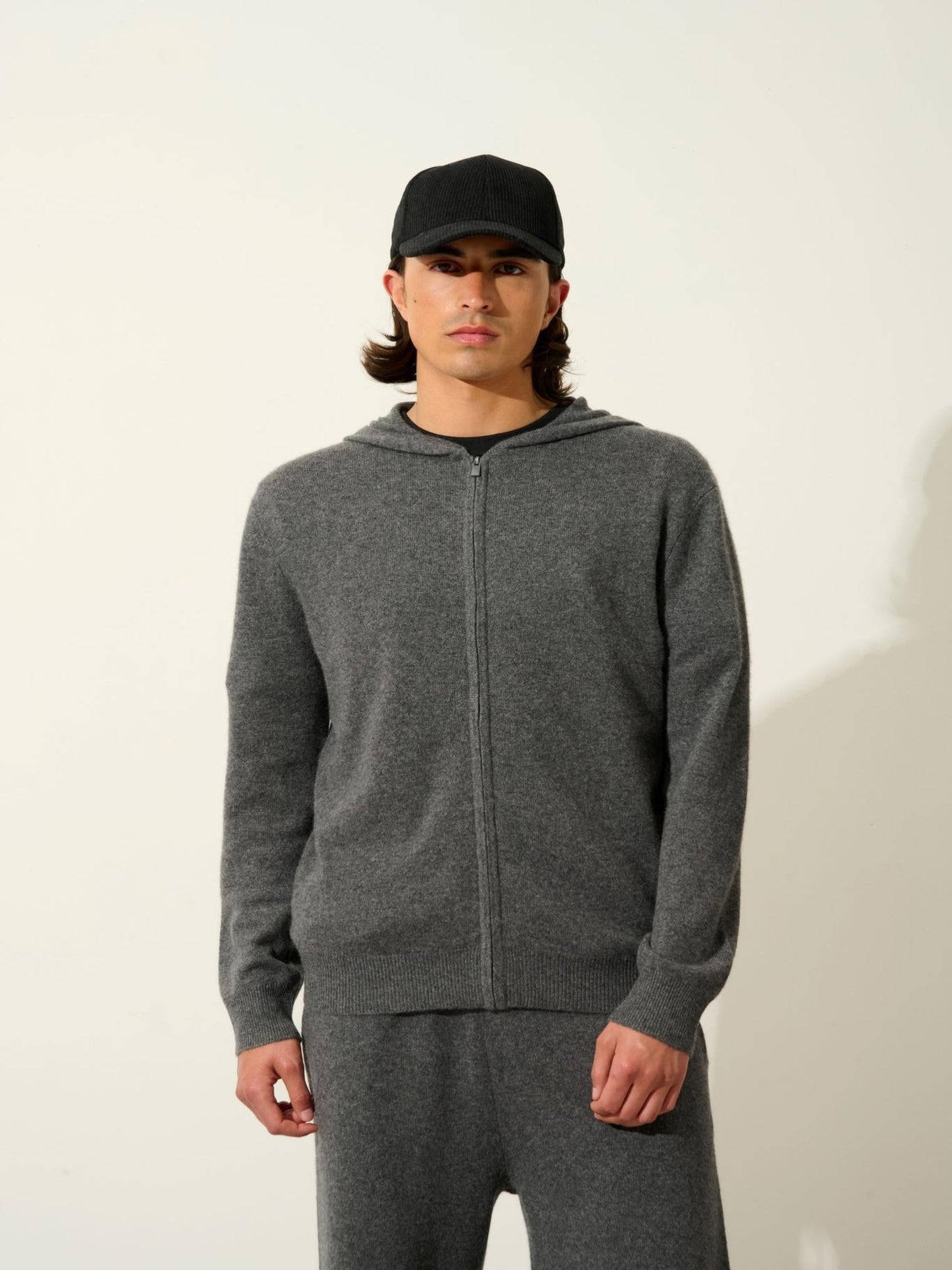 NEURRE hooded zip cardigan anthracite mottled 100% cashmere