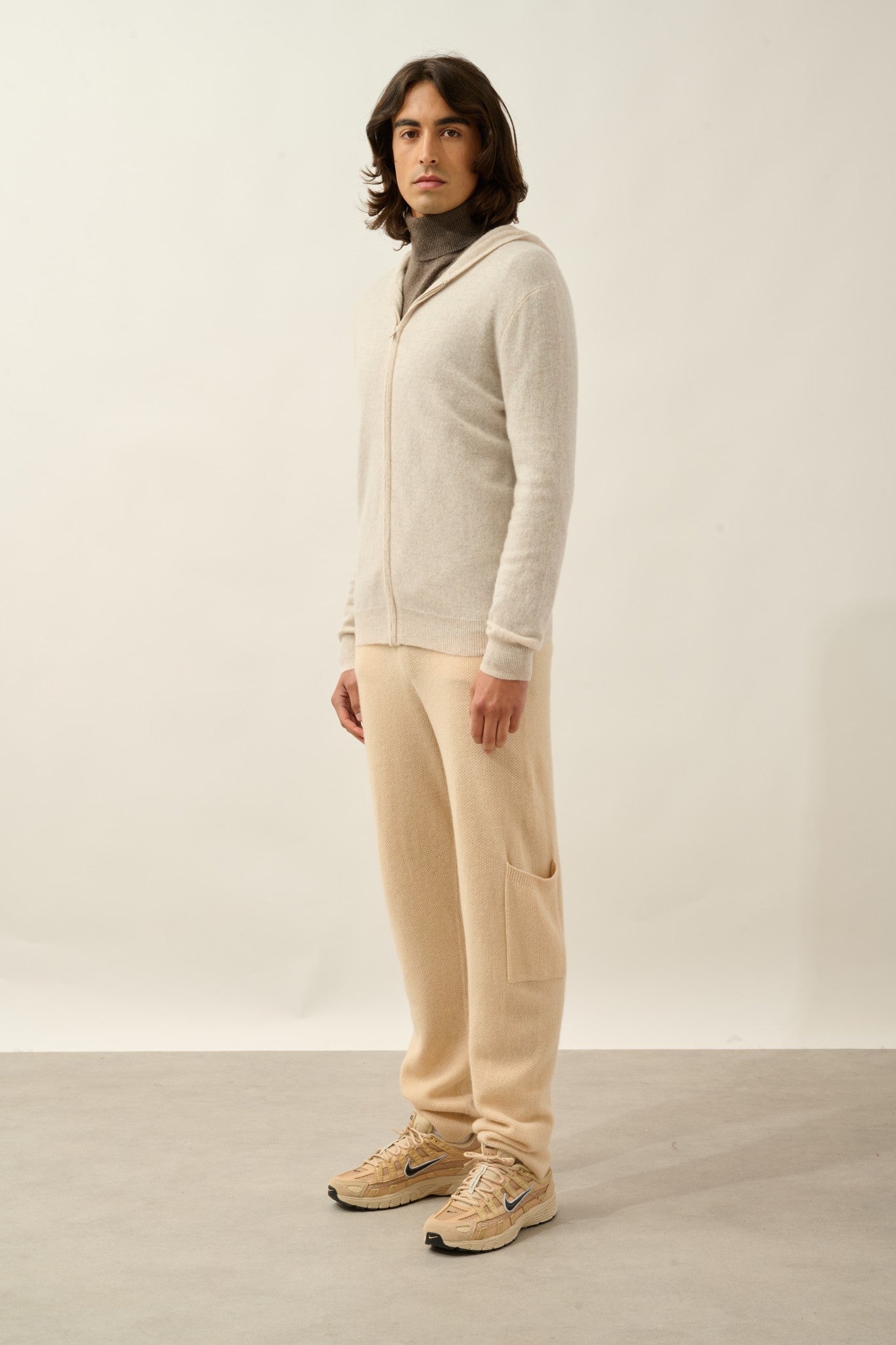 neurre gilet zippé capuche beige chiné 100% cachemire