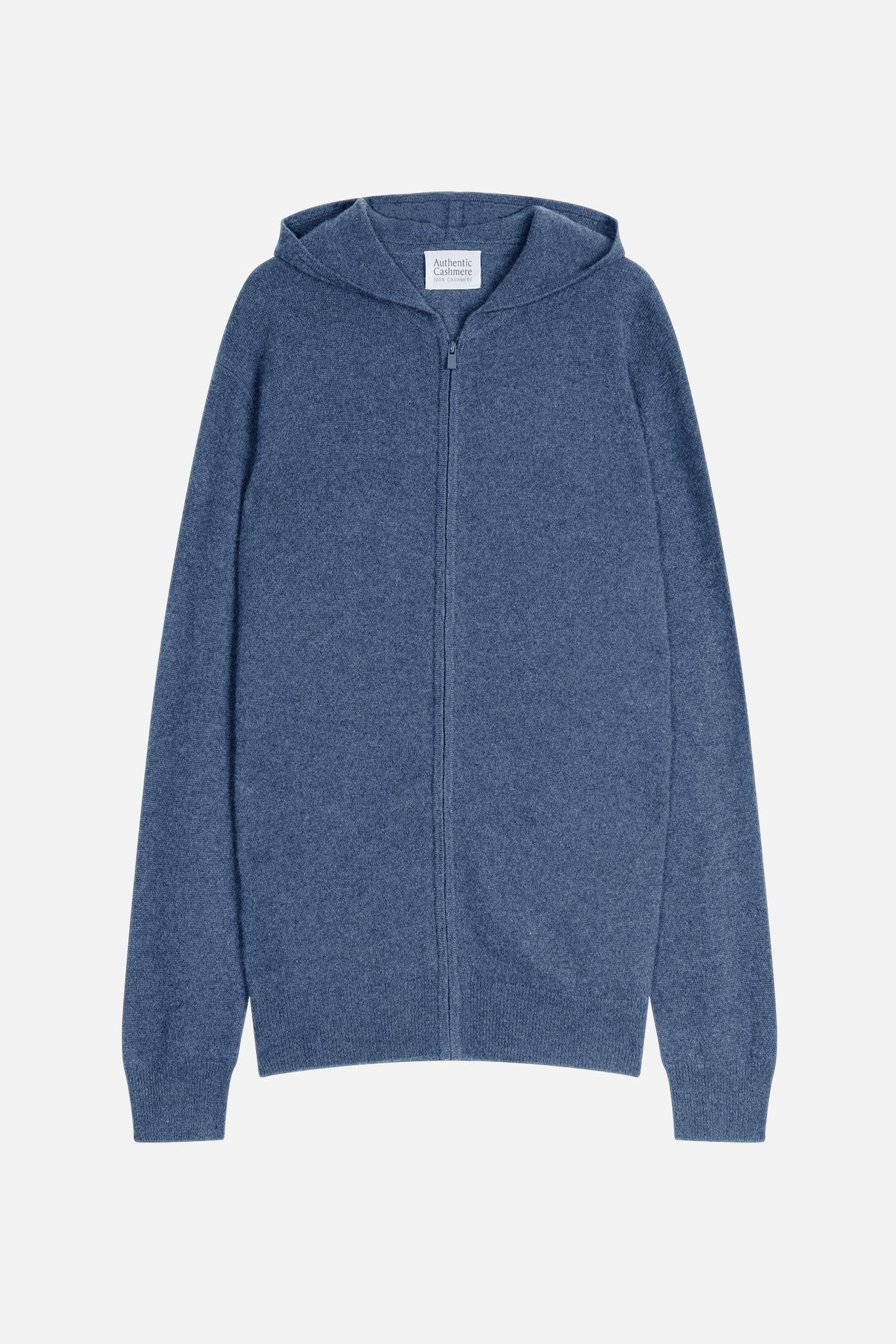 NEURRE Weste mit Reißverschluss und Kapuze in Denimblau 100% Kaschmir