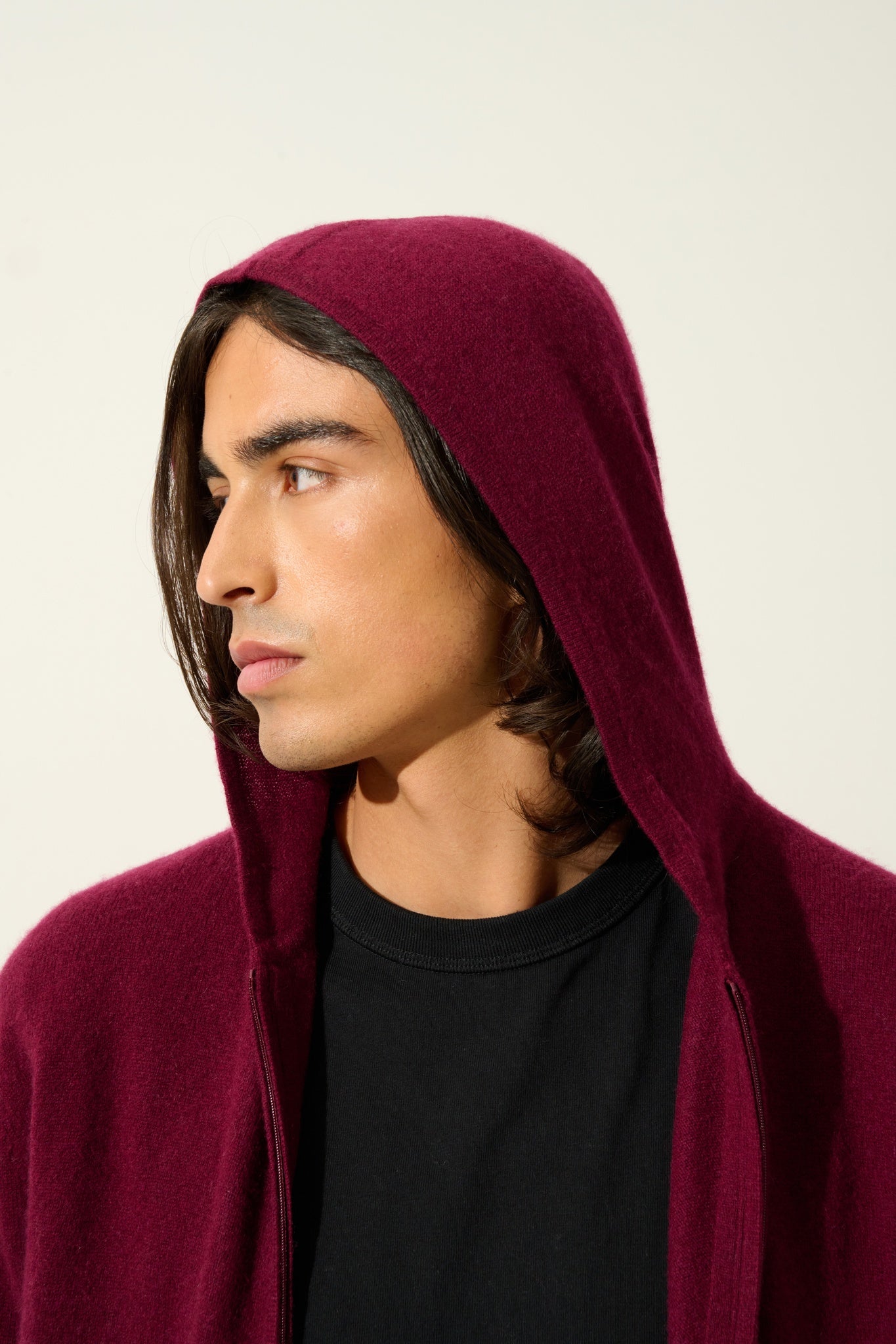 NEURRE gilet zippé capuche bordeaux 100% cachemire