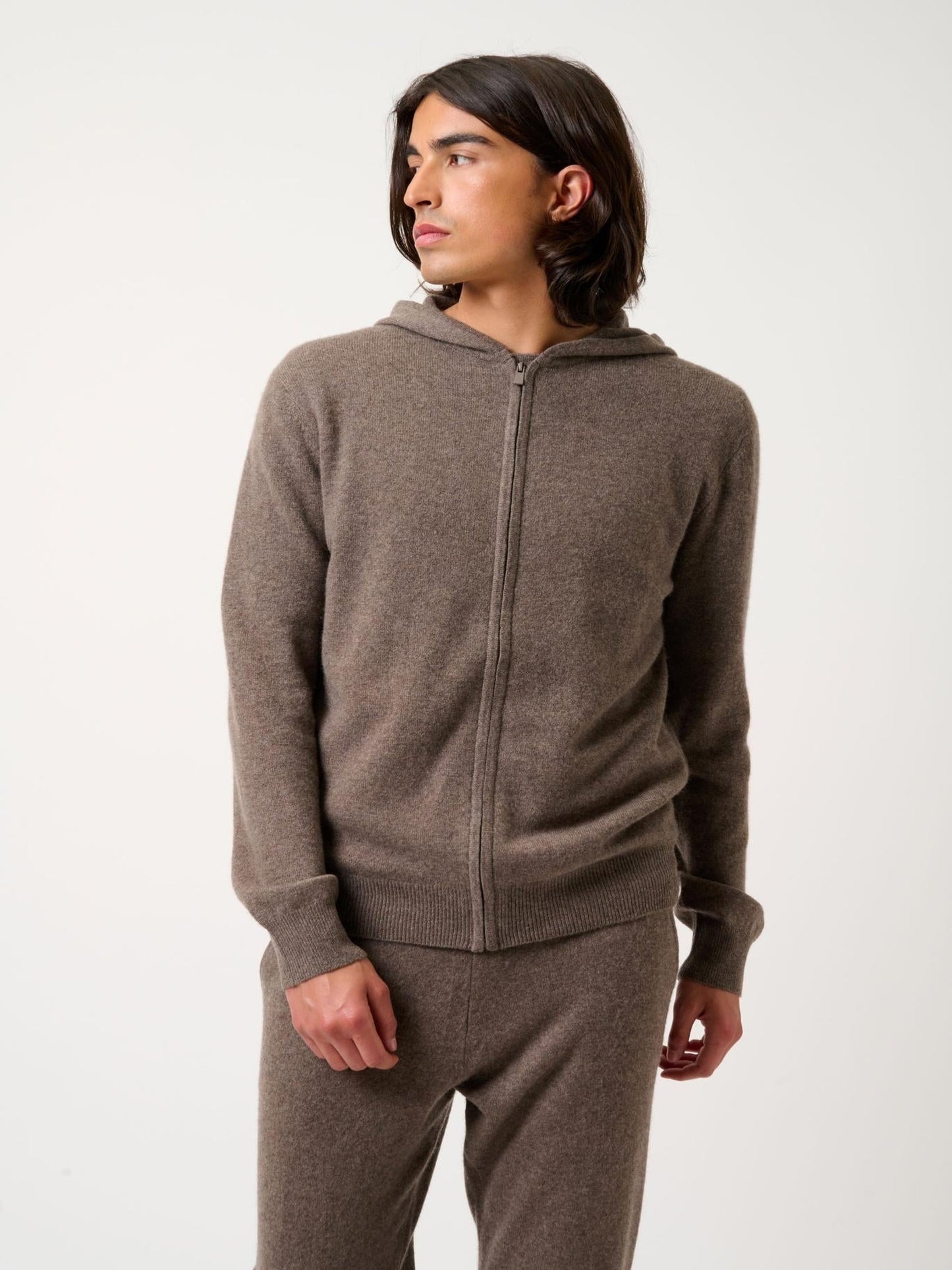 NEURRE taupe mottled hooded zip cardigan 100% cashmere