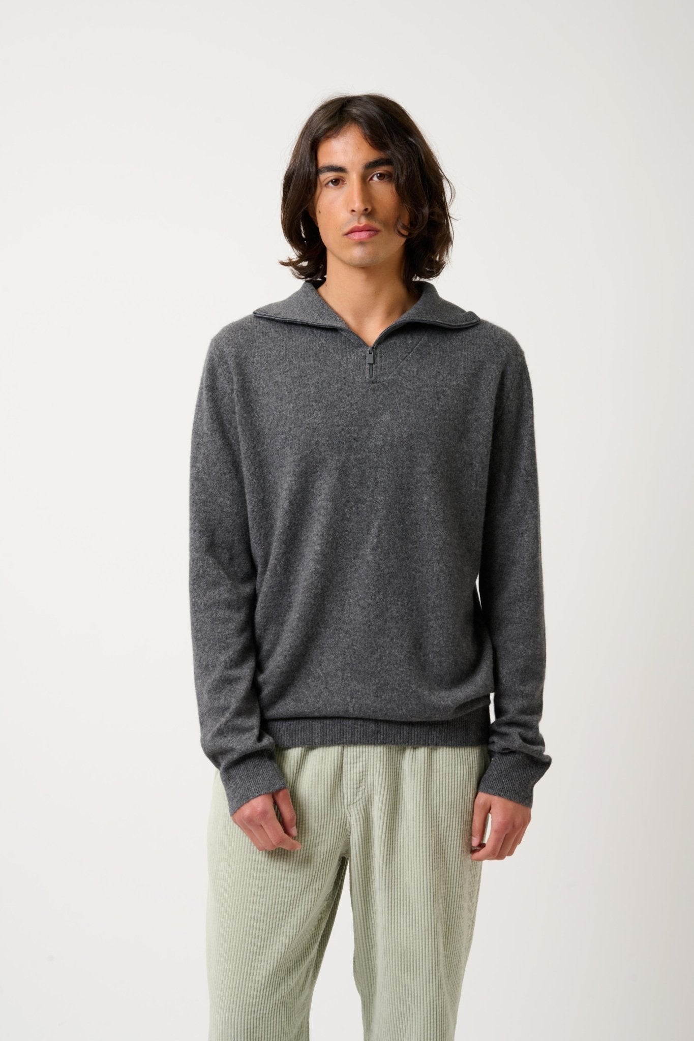 NOEMIE trucker sweater anthracite mottled 100% cashmere