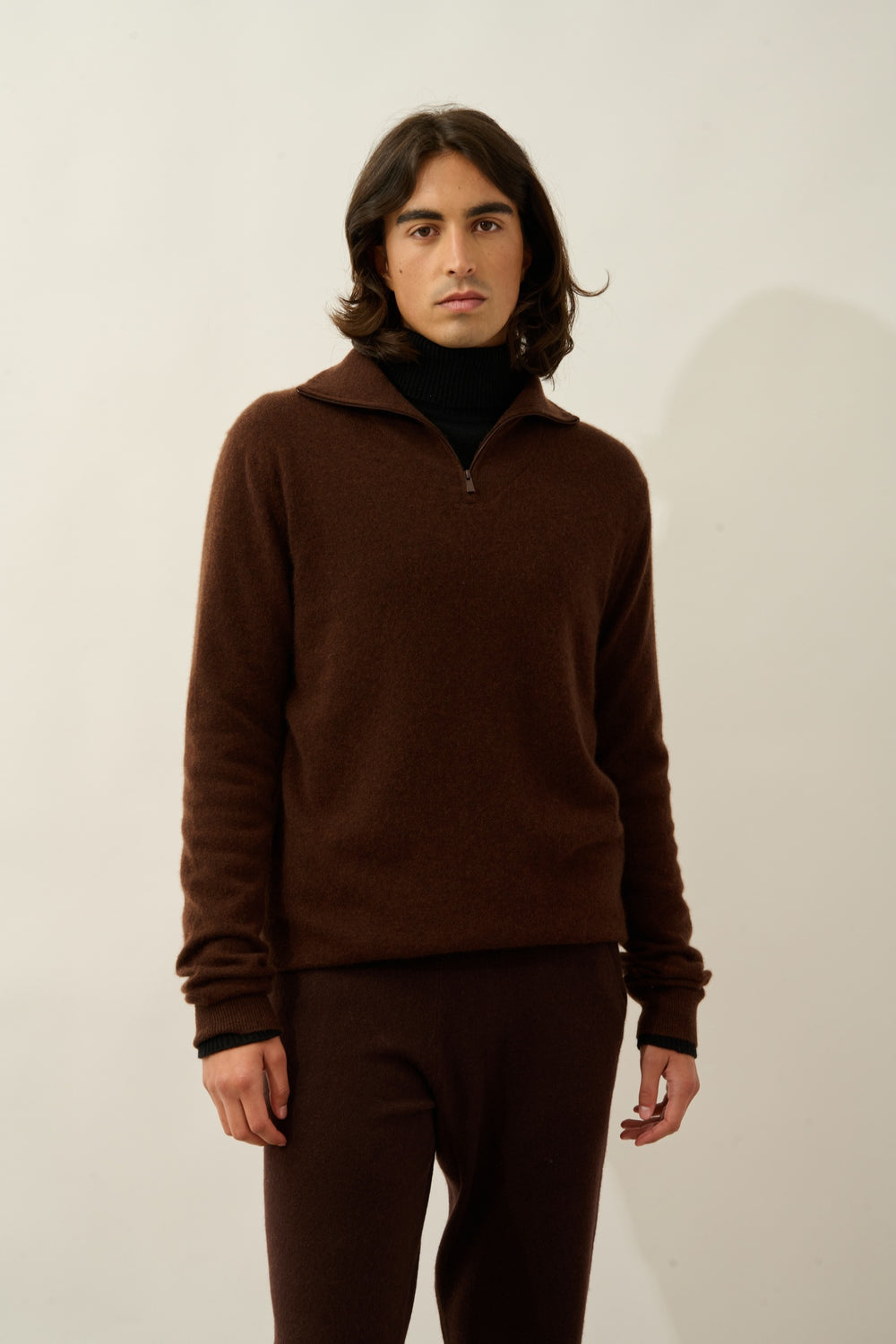 NOEMIE pull camionneur café 100% cachemire