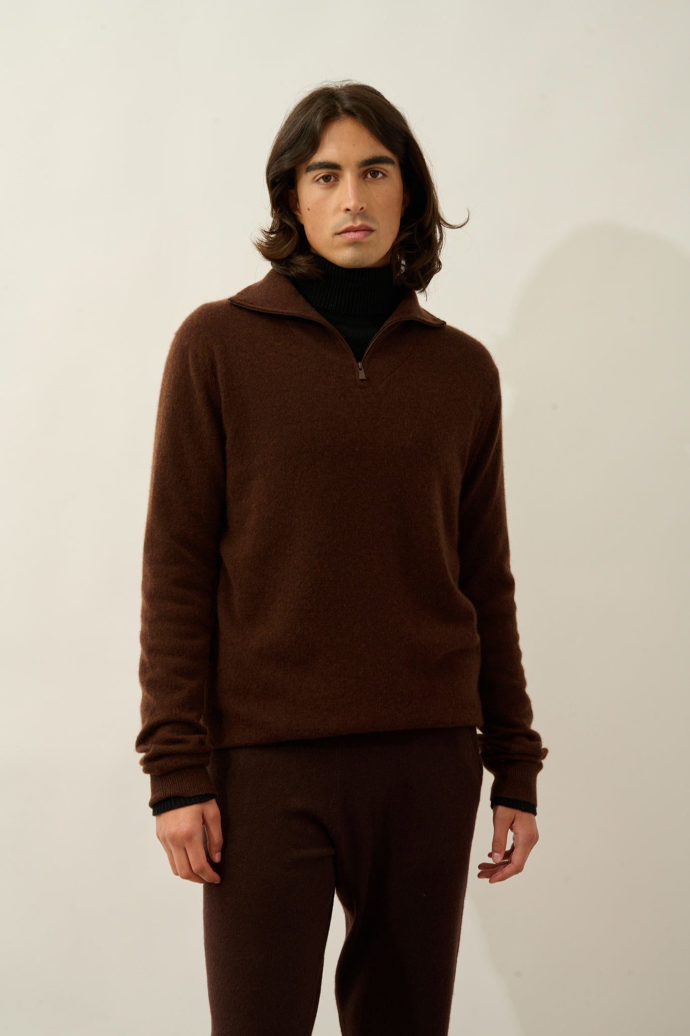 NOEMIE pull camionneur café 100% cachemire