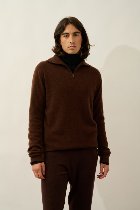 NOEMIE pull camionneur café 100% cachemire