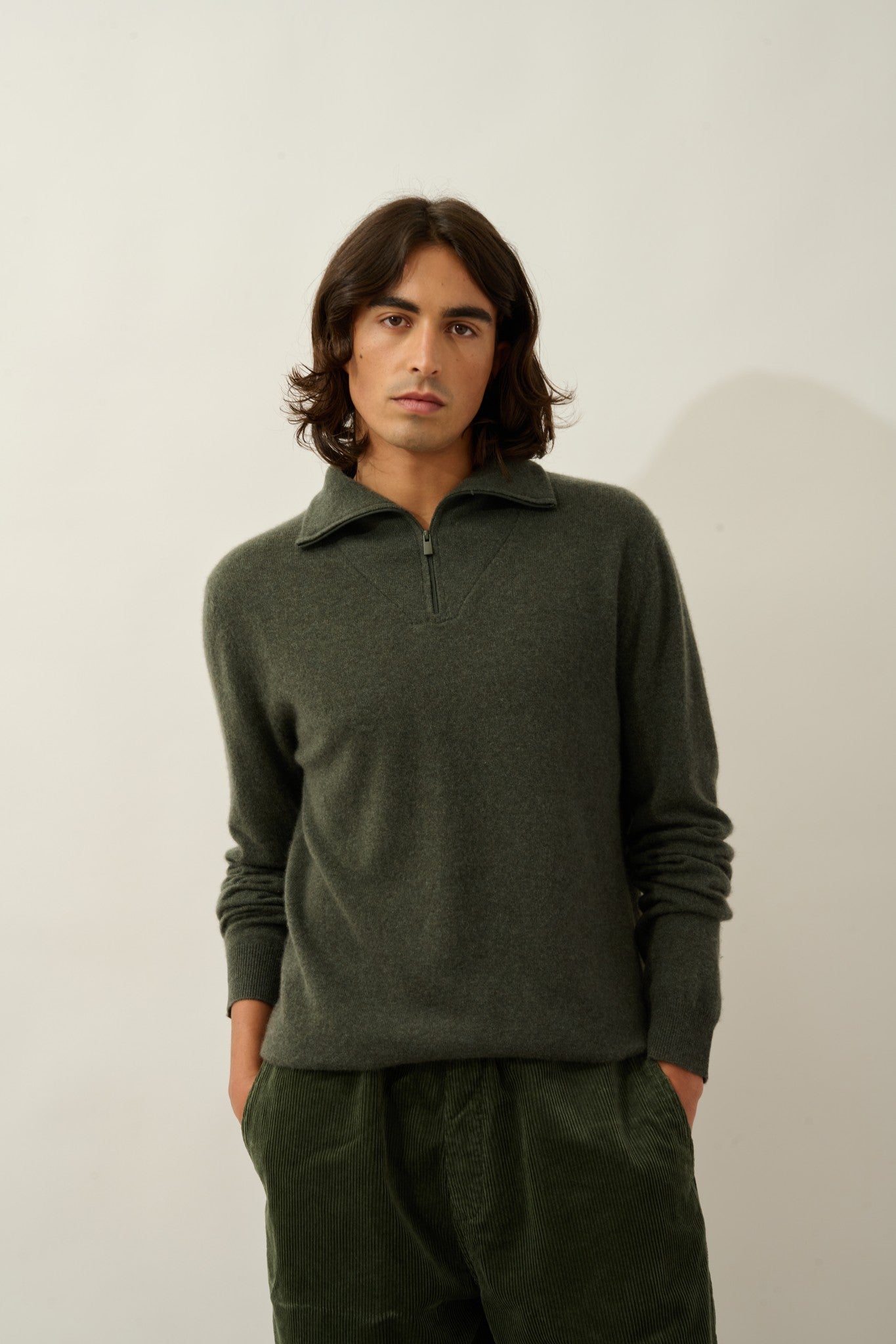 noemie pull camionneur kaki chiné 100% cachemire