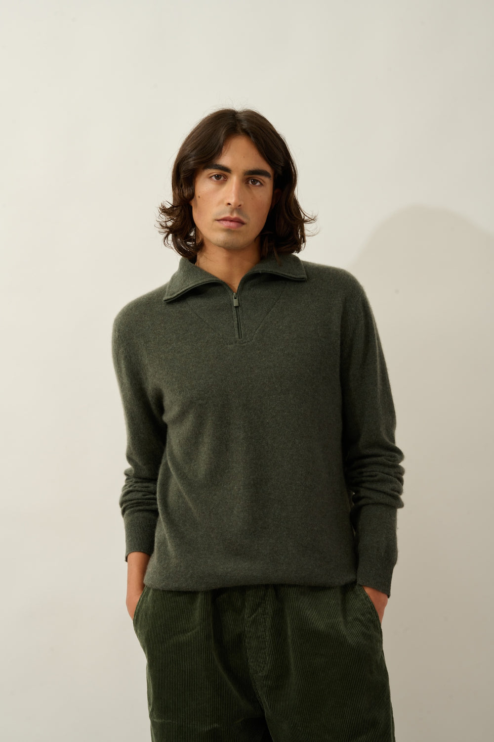 NOEMIE pull camionneur kaki chiné 100% cachemire