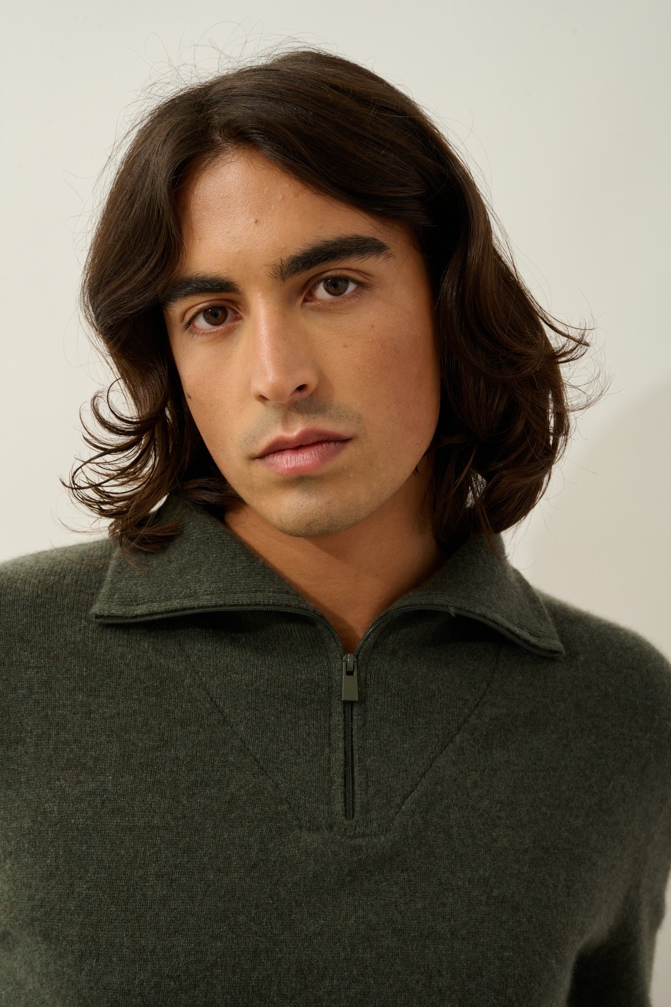 NOEMIE pull camionneur kaki chiné 100% cachemire