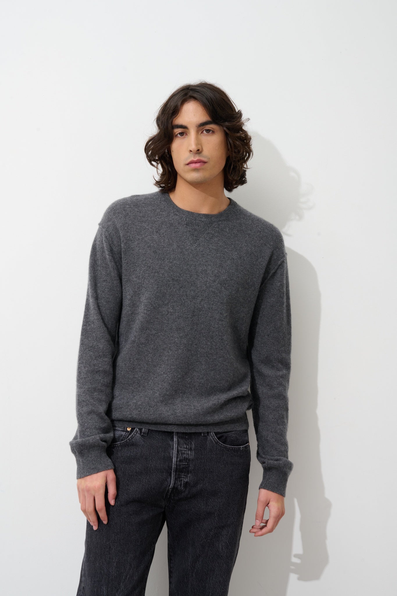 NOLAN pull col rond anthracite chiné 100% cachemire