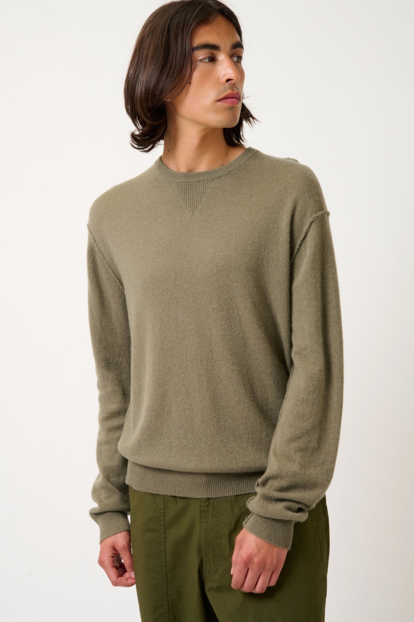 NOLAN pull col rond army 100% cachemire