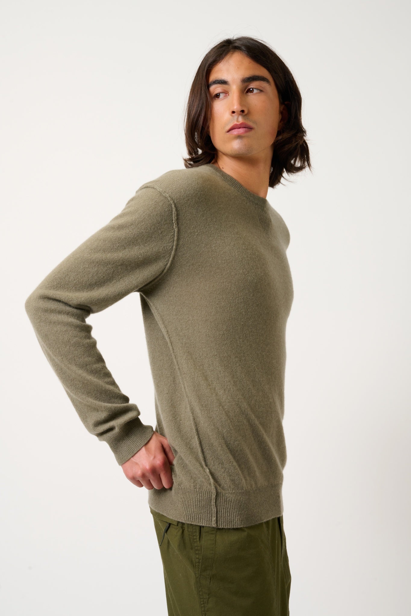 NOLAN pull col rond army 100% cachemire