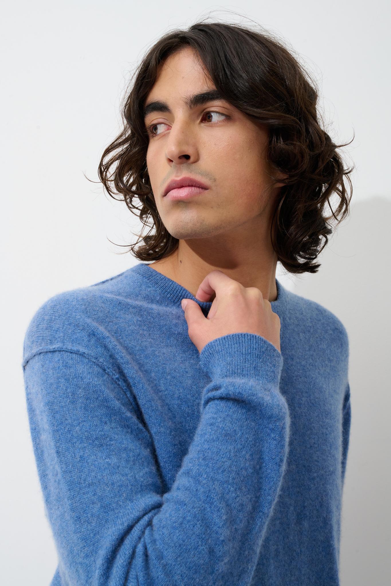 NOLAN denim blue round-neck sweater 100% cashmere