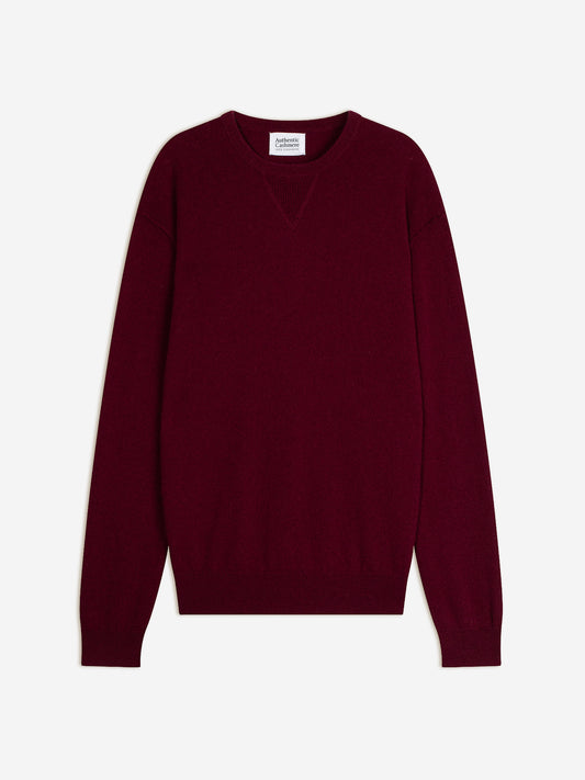 NOLAN pull col rond bordeaux 100% cachemire