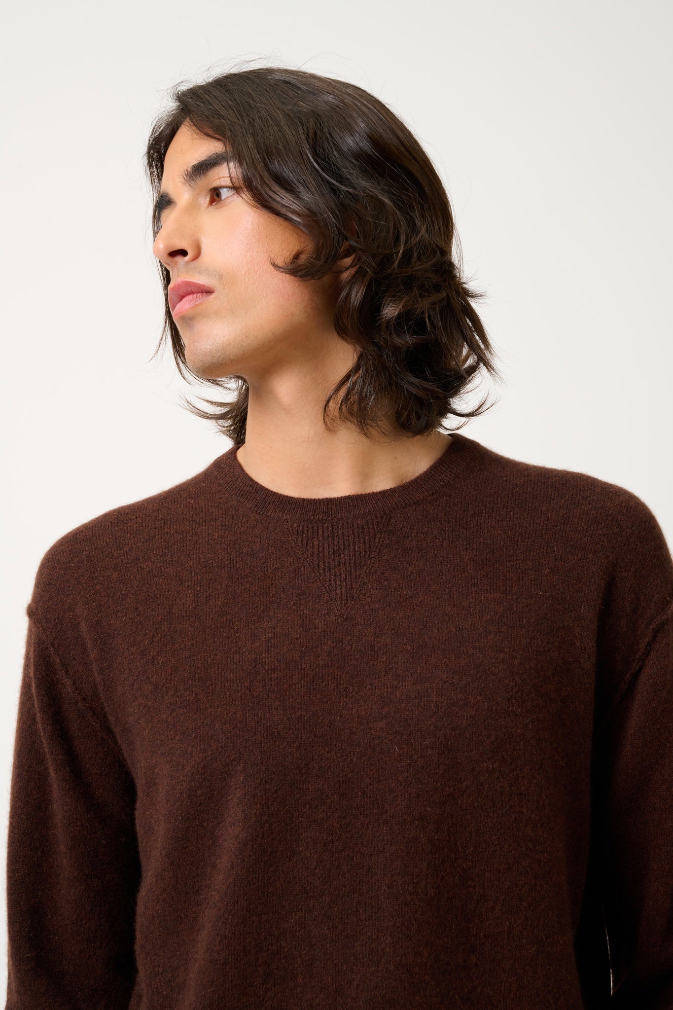 NOLAN coffee round-neck sweater 100% cashmere