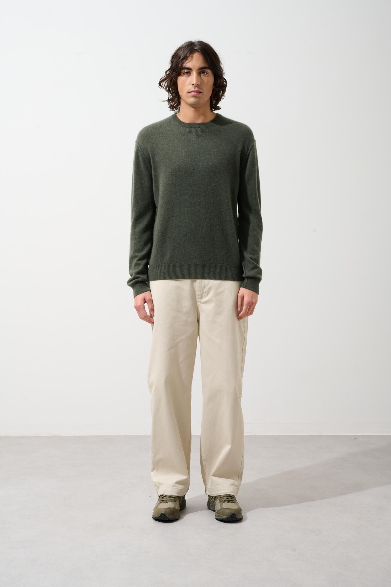 NOLAN pull col rond kaki 100% cachemire