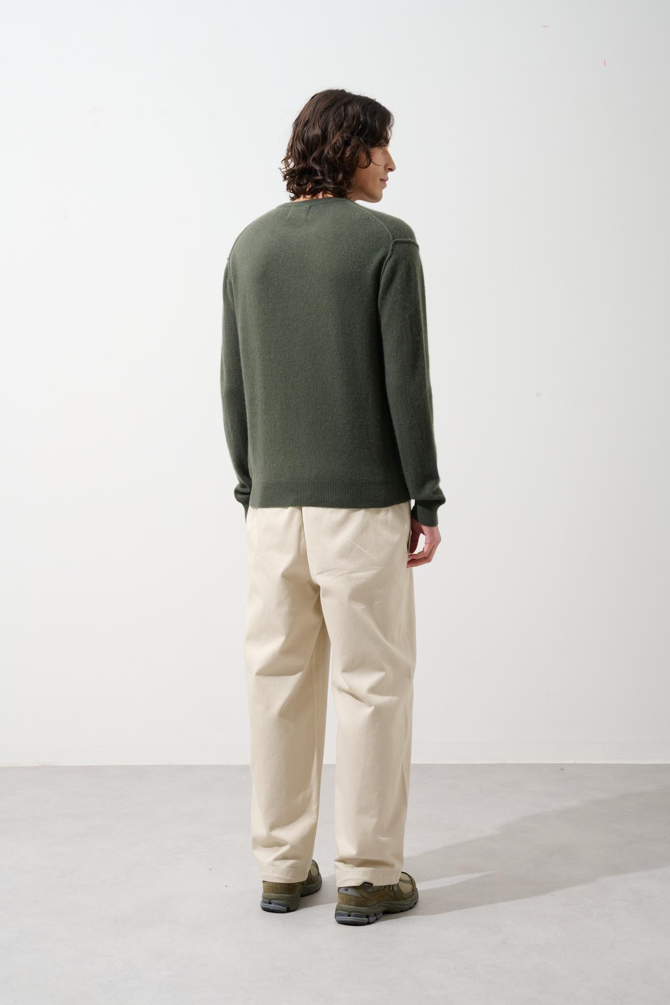 NOLAN pull col rond kaki 100% cachemire