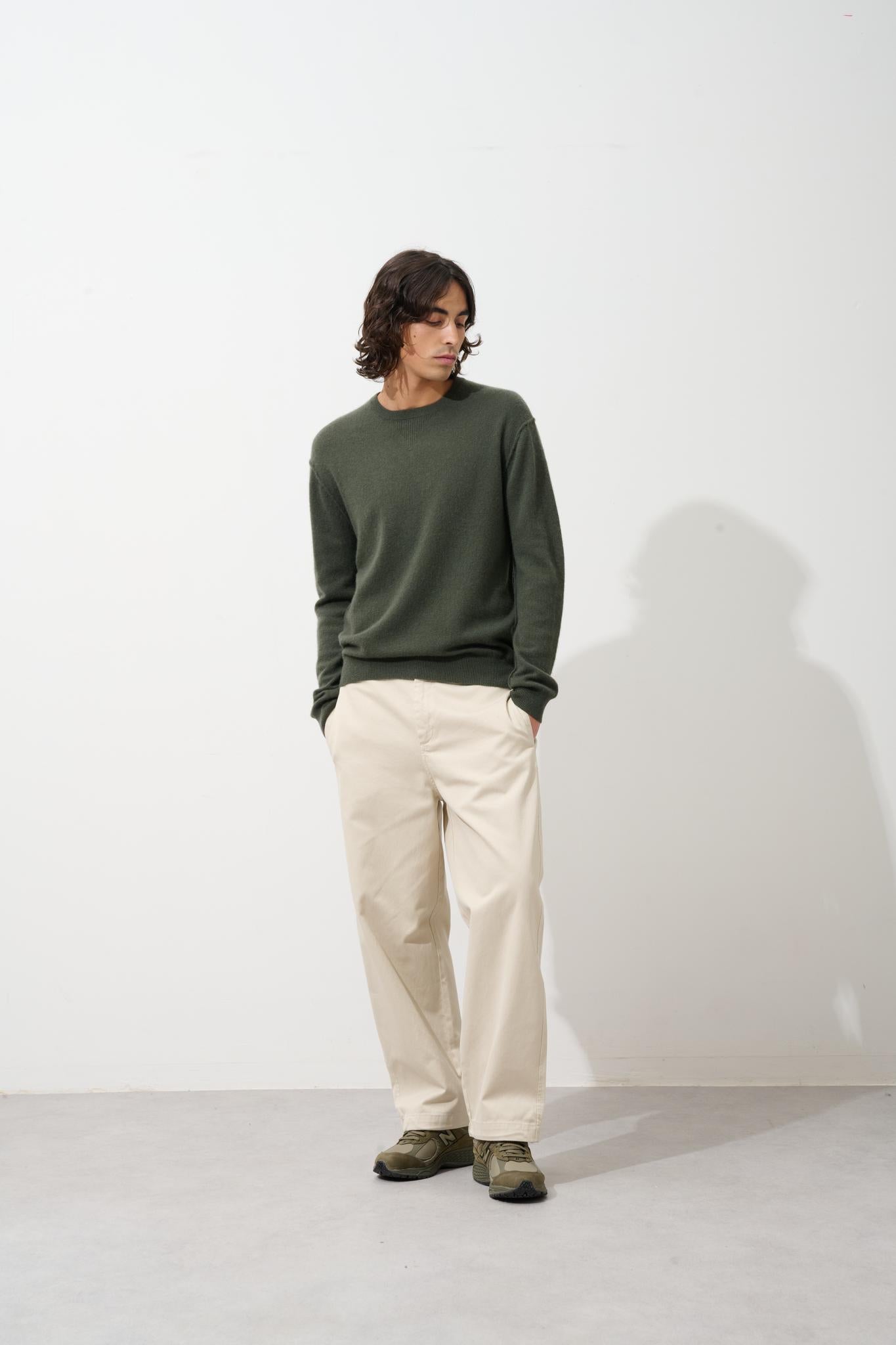 NOLAN pull col rond kaki 100% cachemire