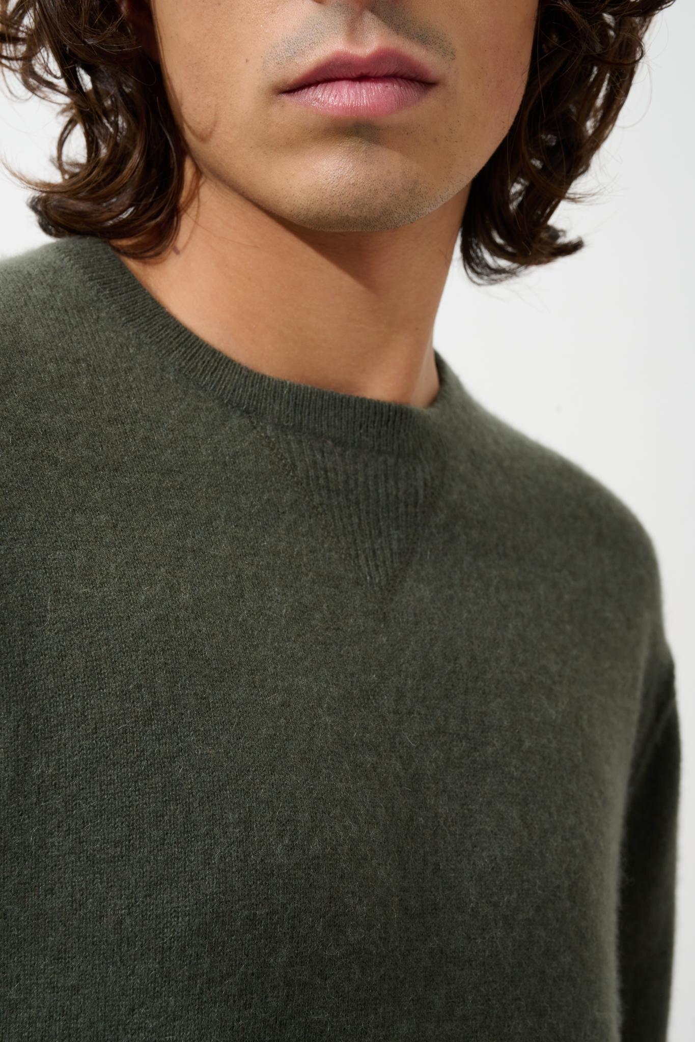 NOLAN pull col rond kaki 100% cachemire