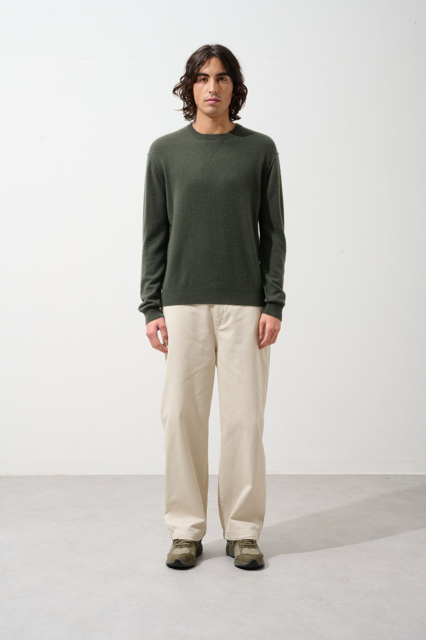 NOLAN pull col rond kaki 100% cachemire