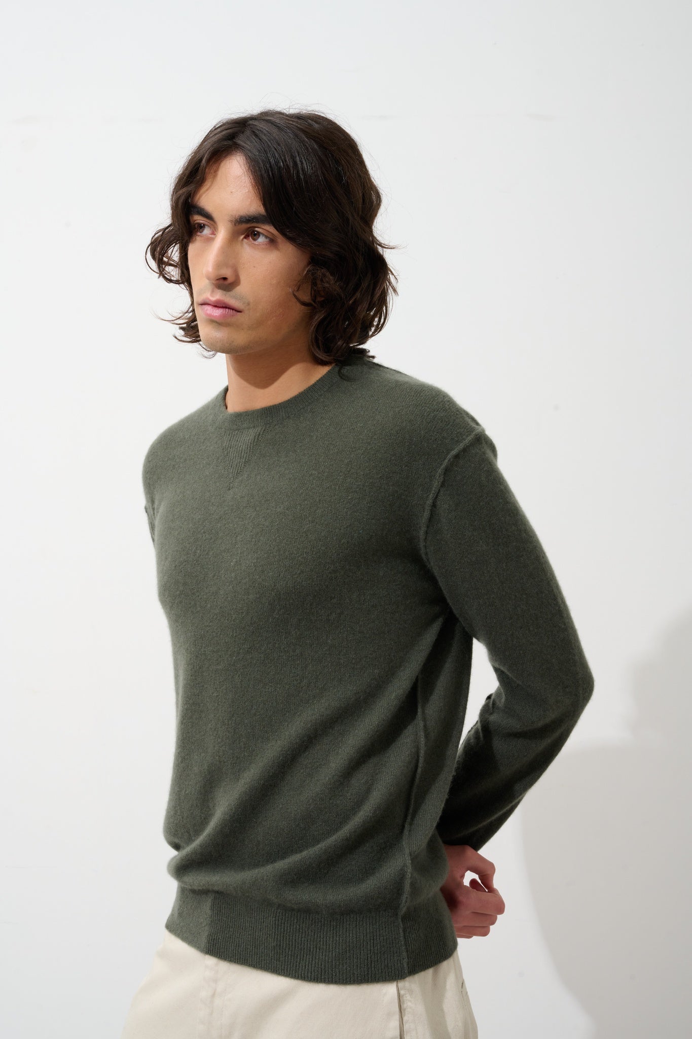 NOLAN pull col rond kaki 100% cachemire