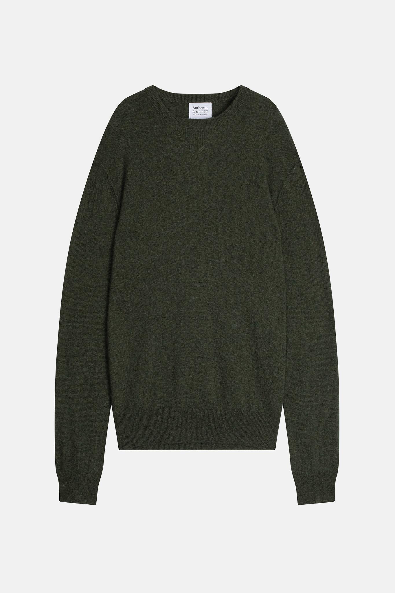 NOLAN pull col rond kaki chiné 100% cachemire