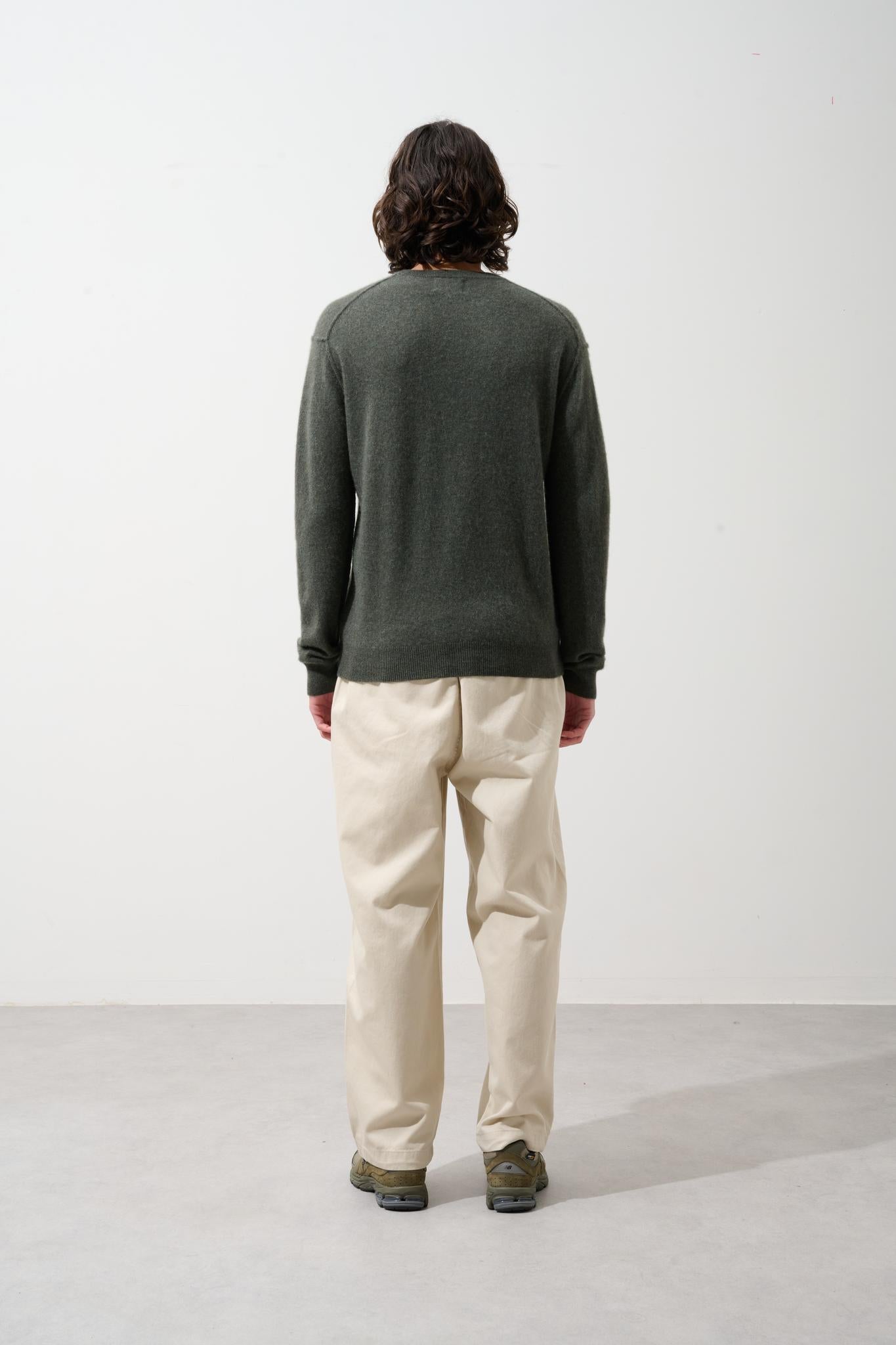 NOLAN pull col rond kaki chiné 100% cachemire