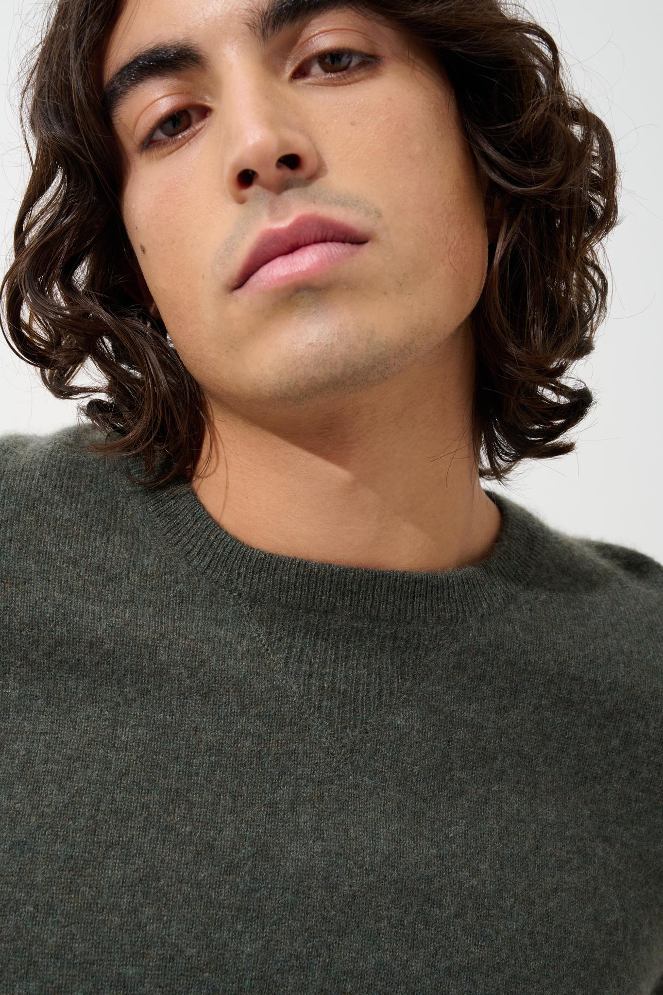 NOLAN pull col rond kaki chiné 100% cachemire