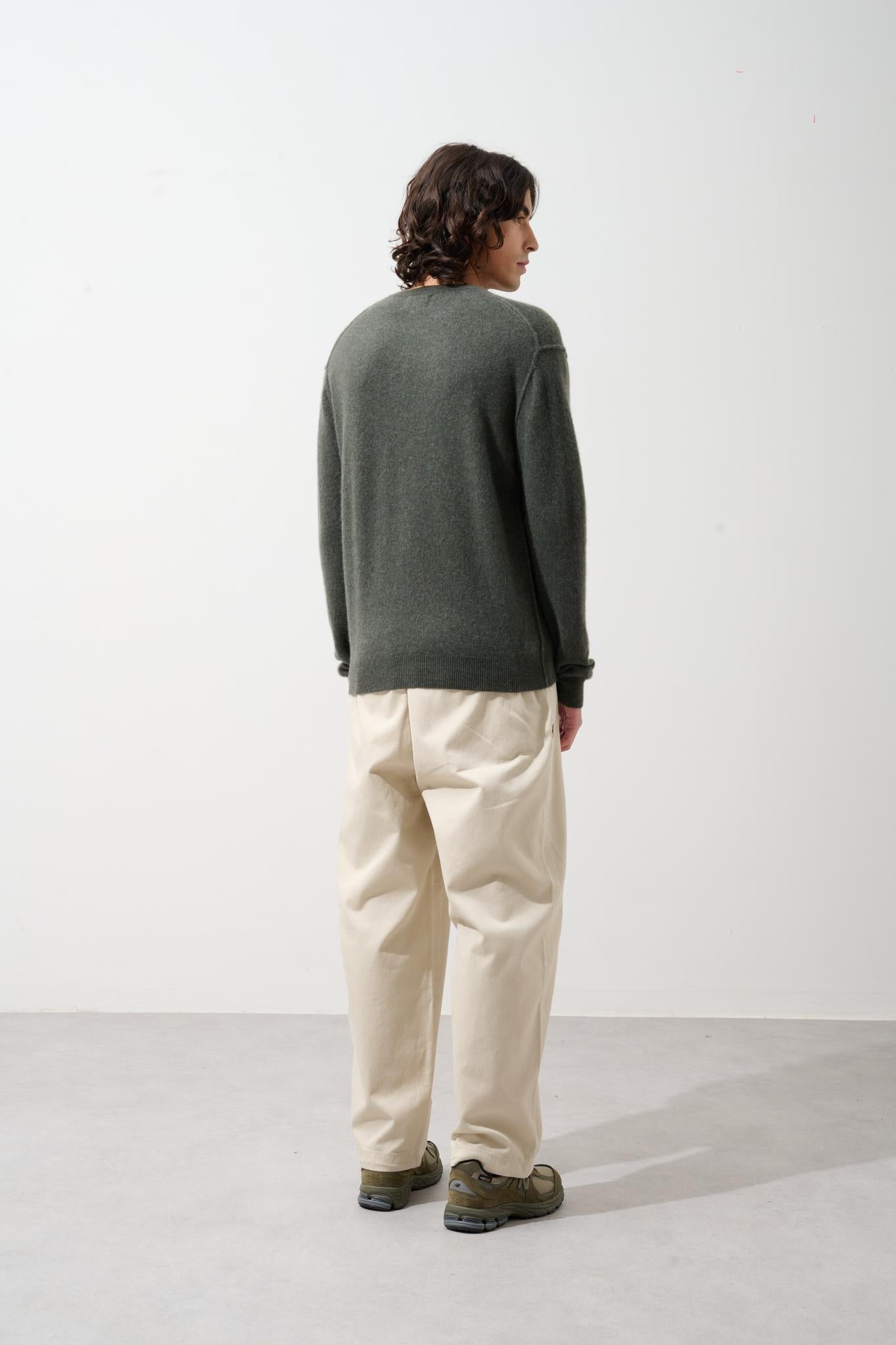 NOLAN pull col rond kaki chiné 100% cachemire