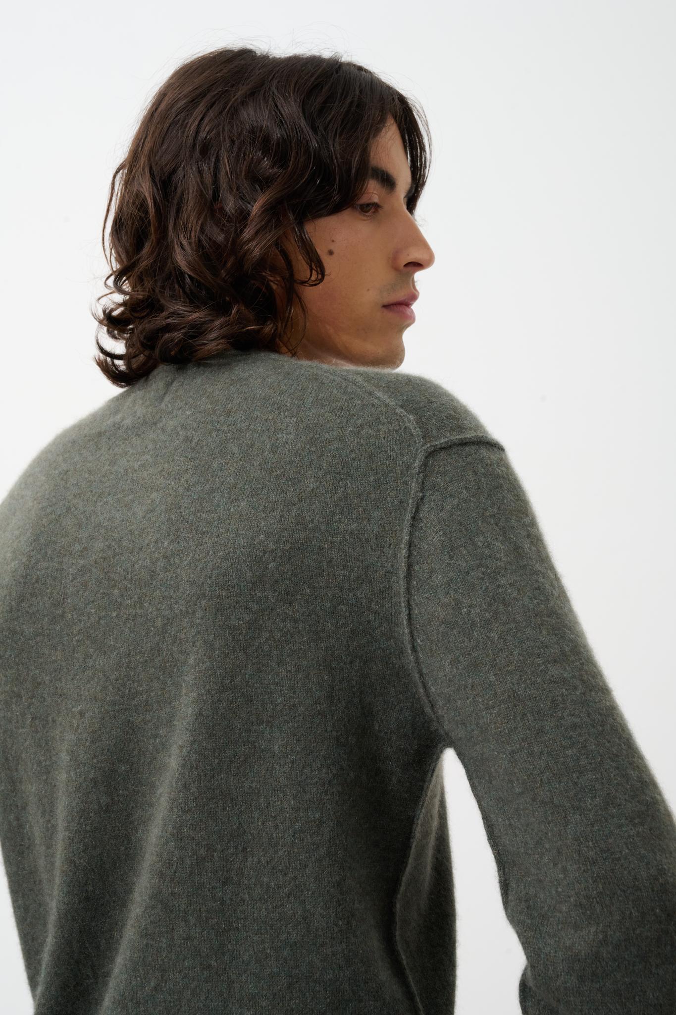 NOLAN pull col rond kaki chiné 100% cachemire