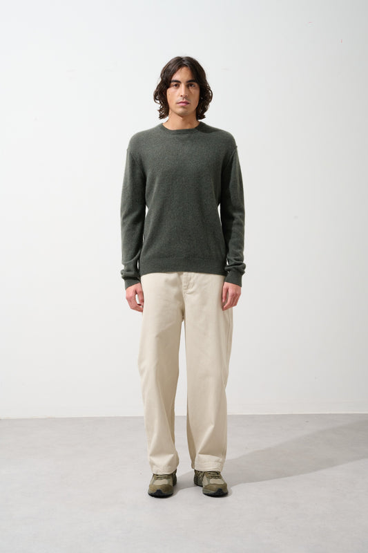 NOLAN pull col rond kaki chiné 100% cachemire