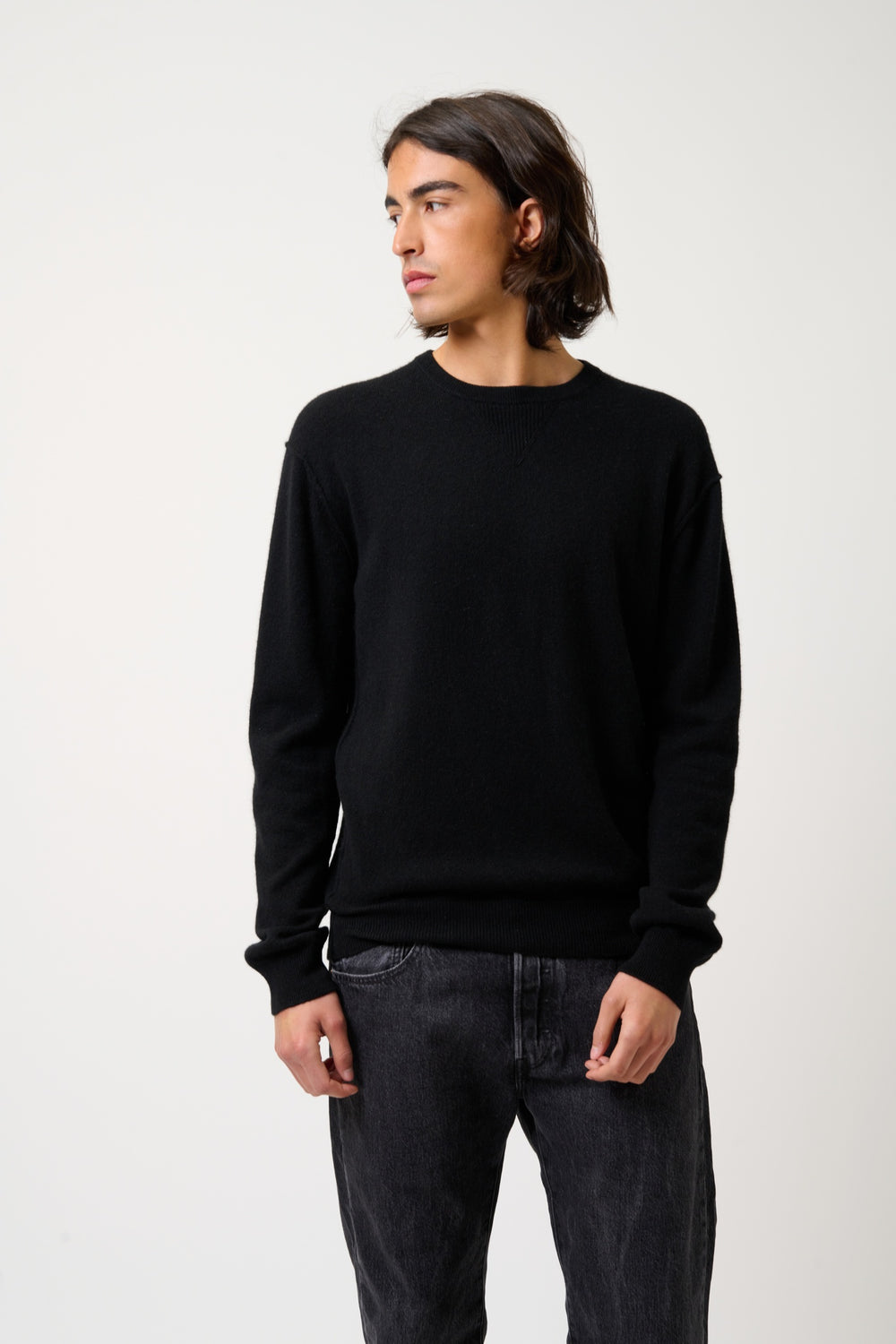 NOLAN pull col rond noir 100% cachemire