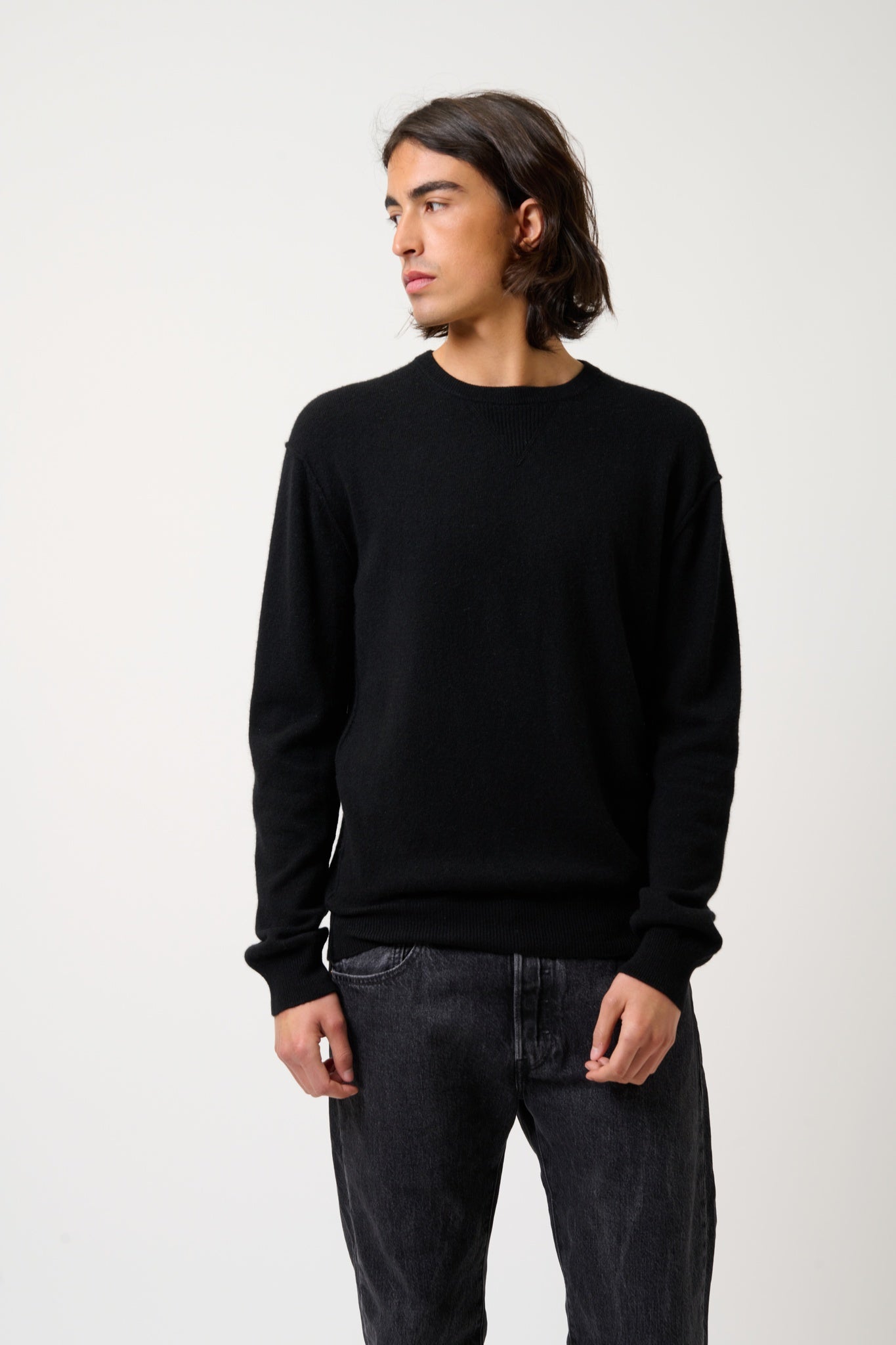 NOLAN pull col rond noir 100% cachemire