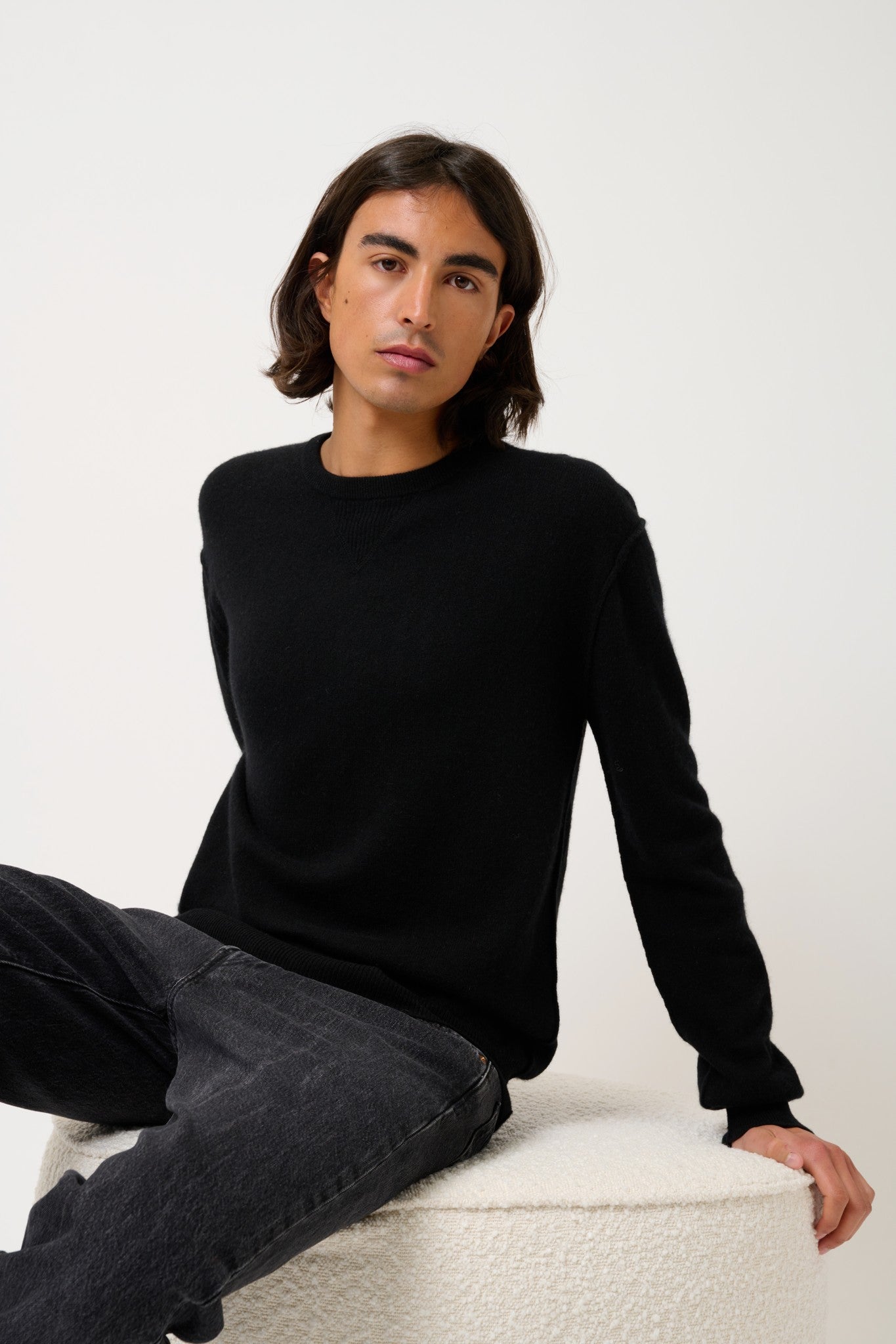 nolan pull col rond noir 100% cachemire