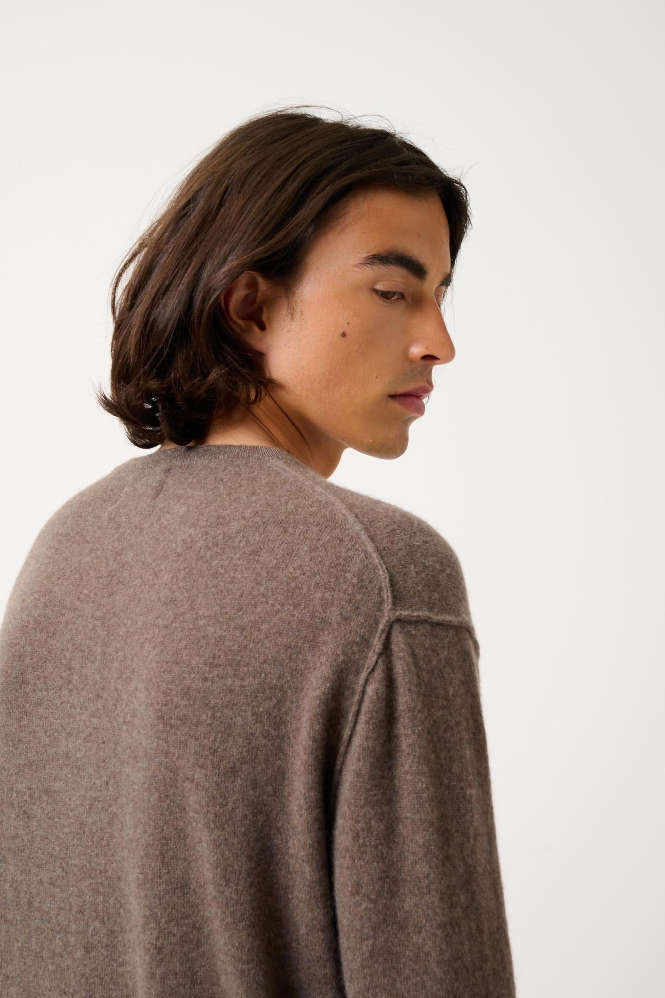 NOLAN pull col rond taupe chiné 100% cachemire