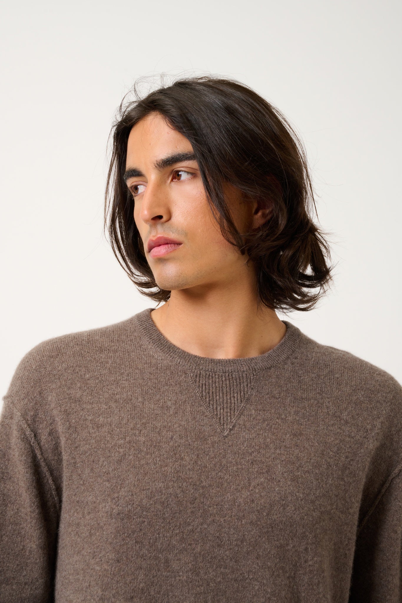 NOLAN taupe mottled round-neck sweater 100% cashmere