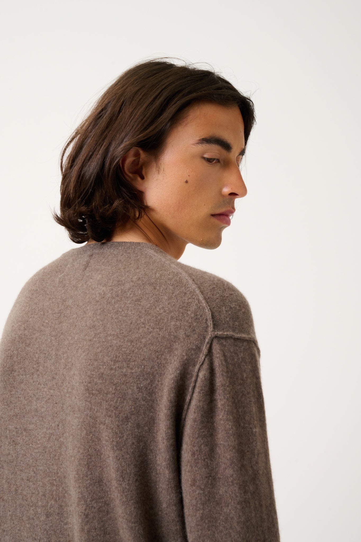 NOLAN taupe mottled round-neck sweater 100% cashmere