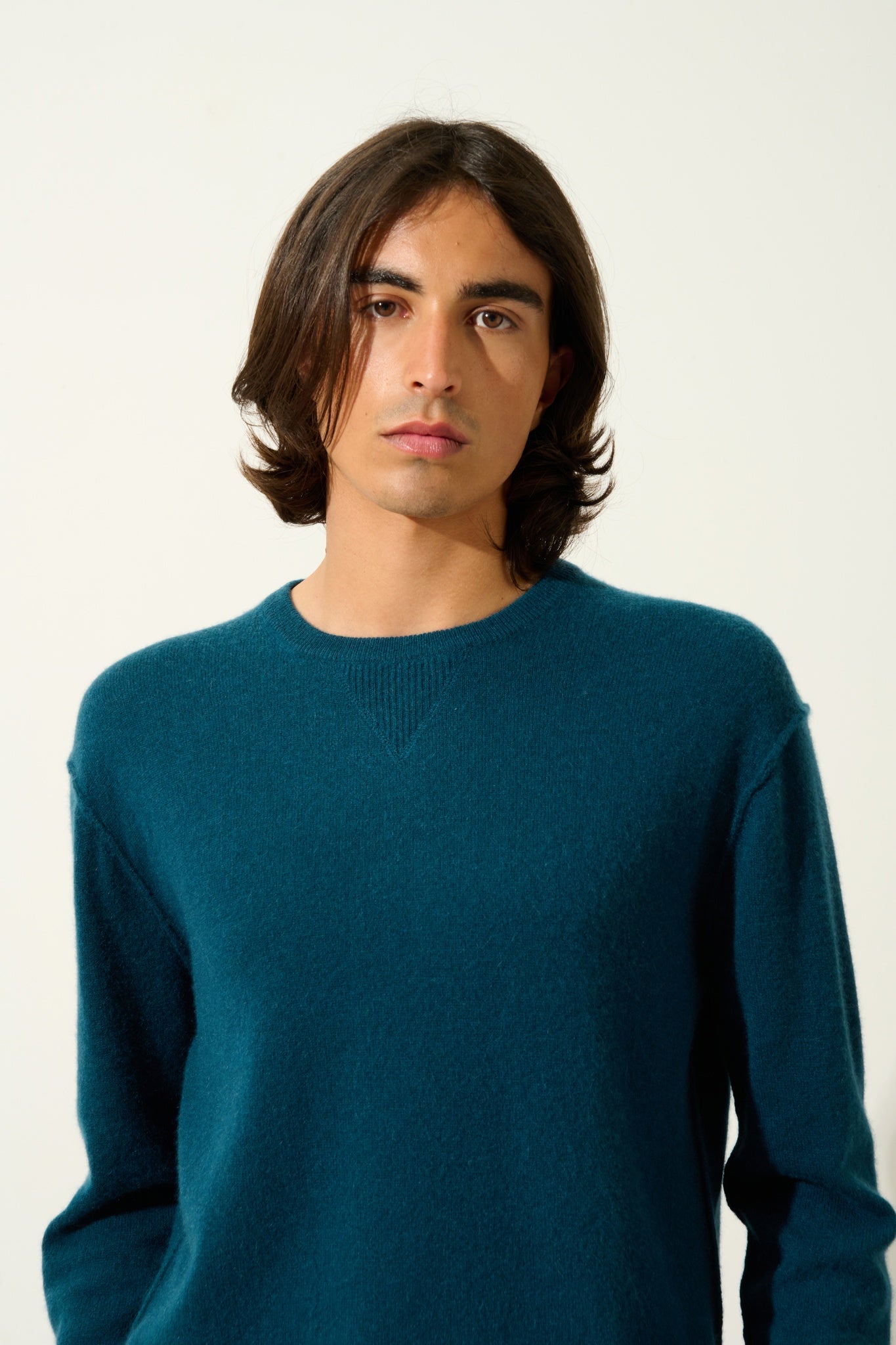 NOLAN pull col rond vert canard 100% cachemire