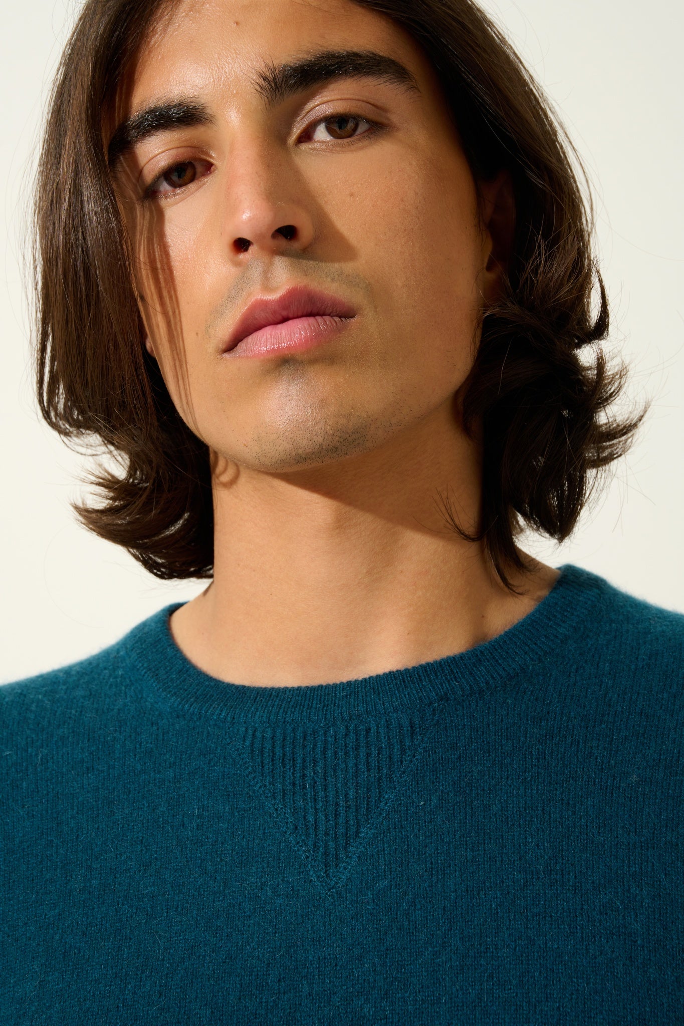NOLAN pull col rond vert canard 100% cachemire