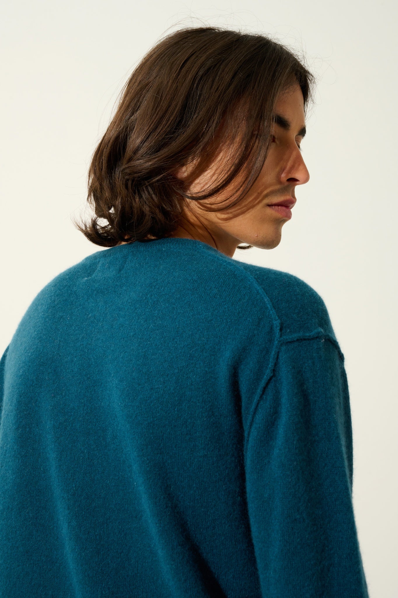 NOLAN pull col rond vert canard 100% cachemire