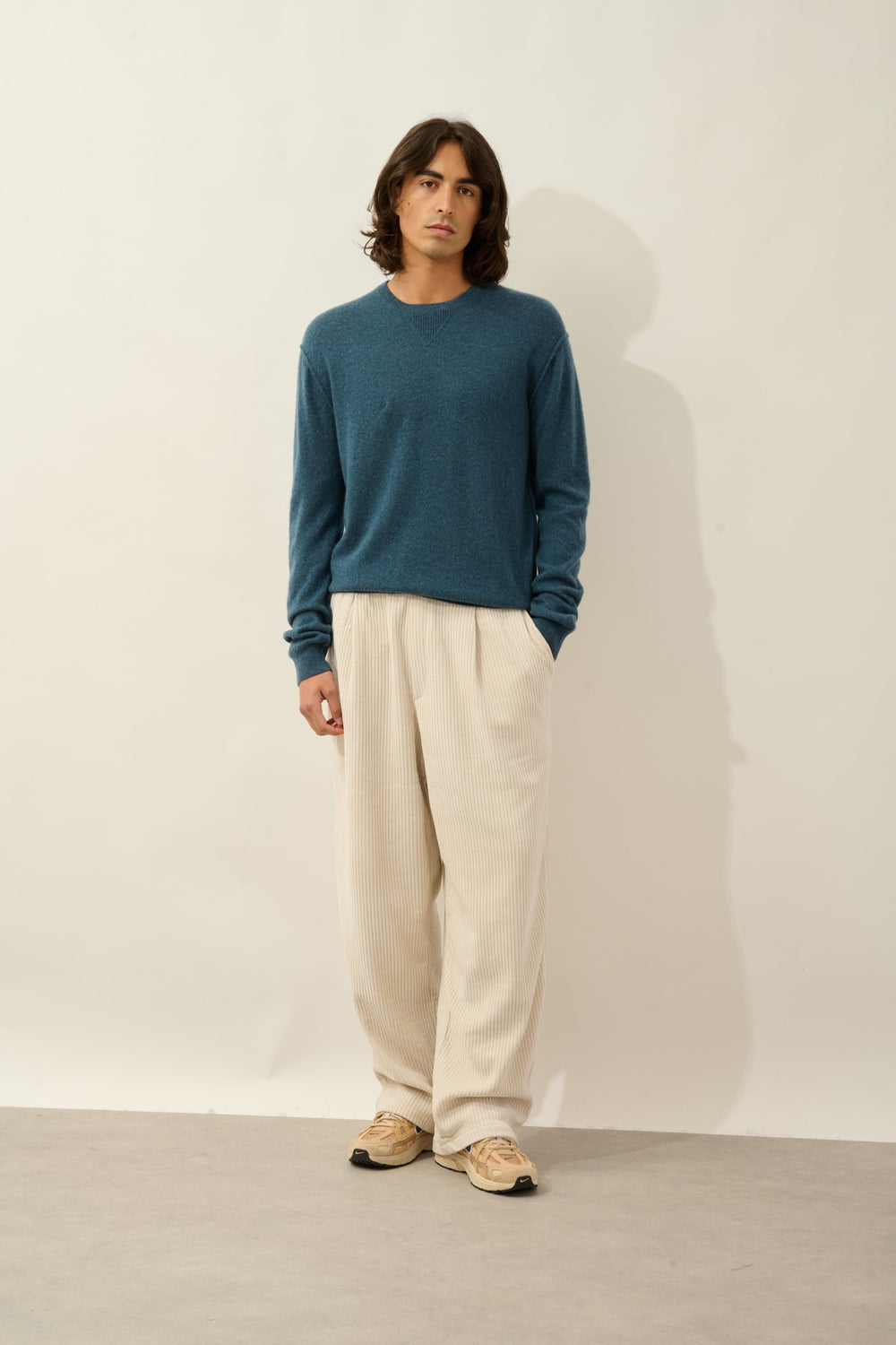 nolan pull col rond vert canard chiné 100% cachemire